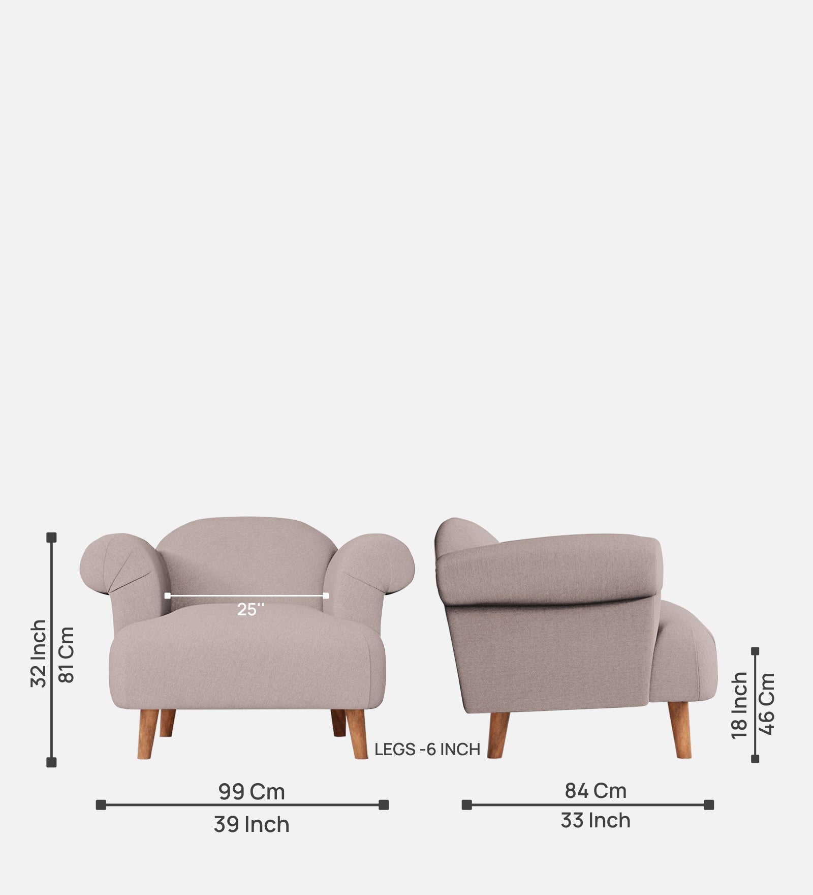 Barber Fabric 1 Seater Sofa In Almond Beige Colour - Febonic Living