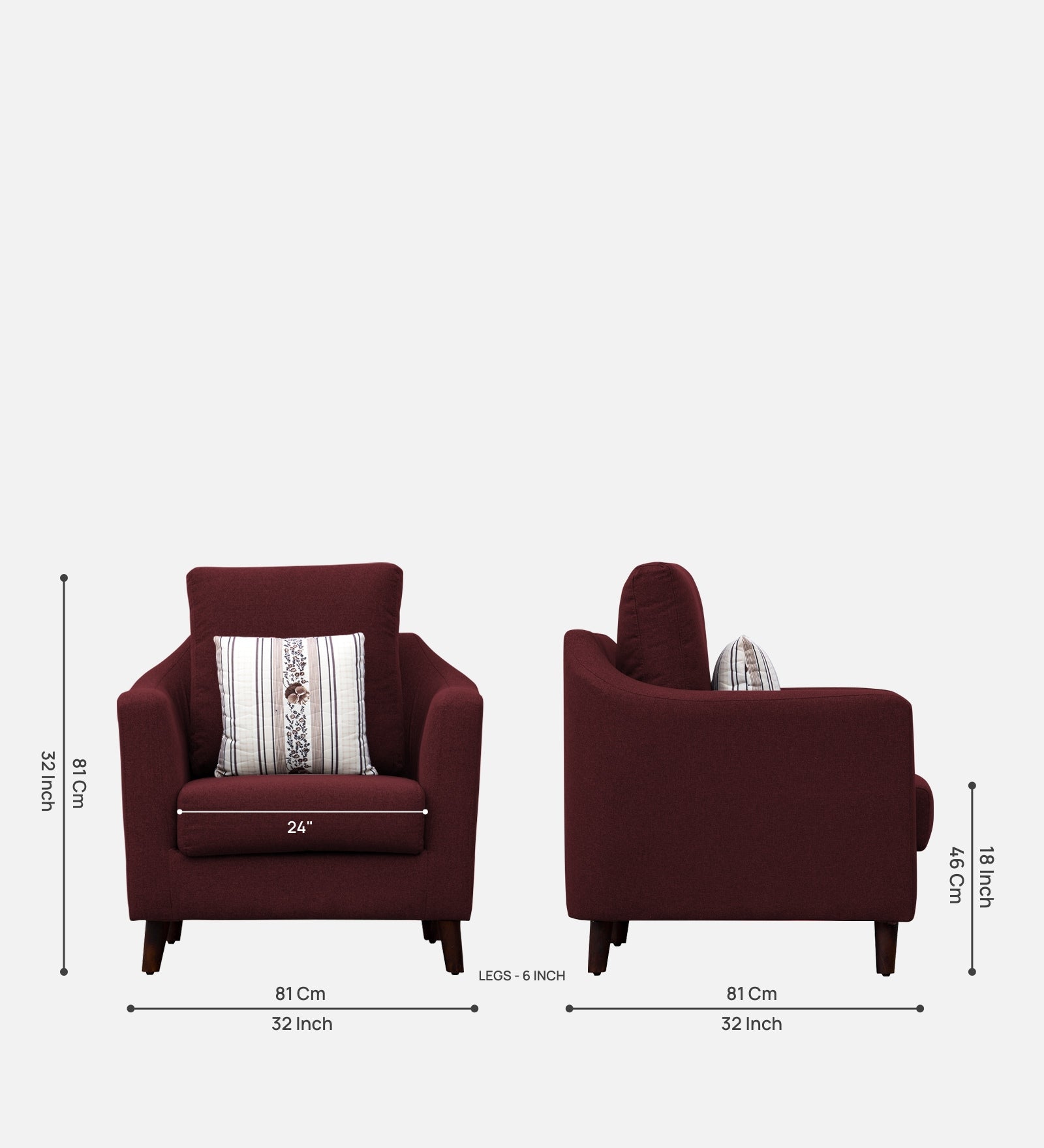 Kevin Fabric 1 Seater Sofa In Blood Maroon Colour - Febonic Living