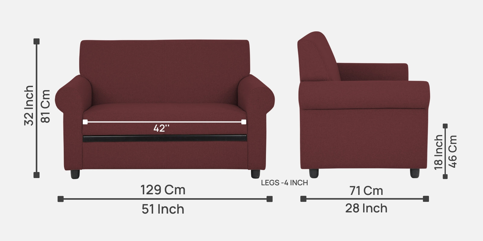 Ribby Fabric 2 Seater Sofa In Blaze Red Colour - Febonic Living