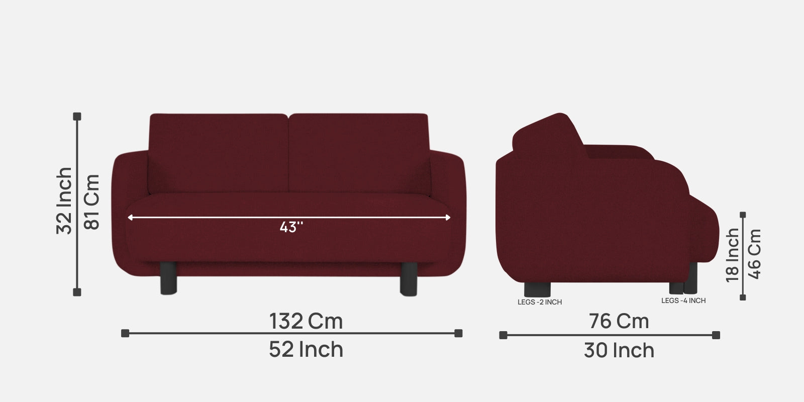 Varu Fabric 2 Seater Sofa In Blood Maroon Colour - Febonic Living