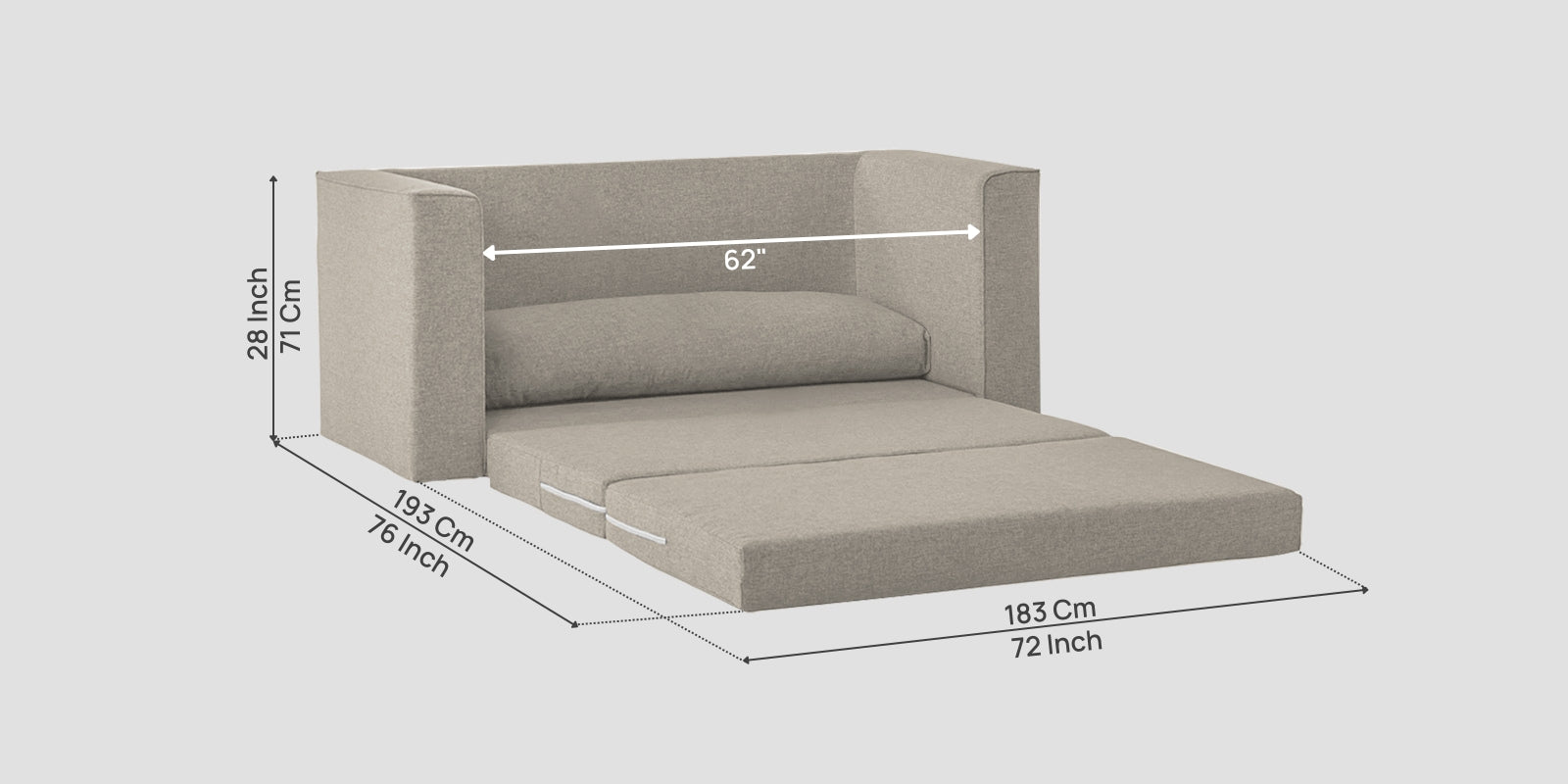 Kenia Fabric 3 Seater Foldable Sofa Cum Bed In Ash Grey Colour - Febonic Living