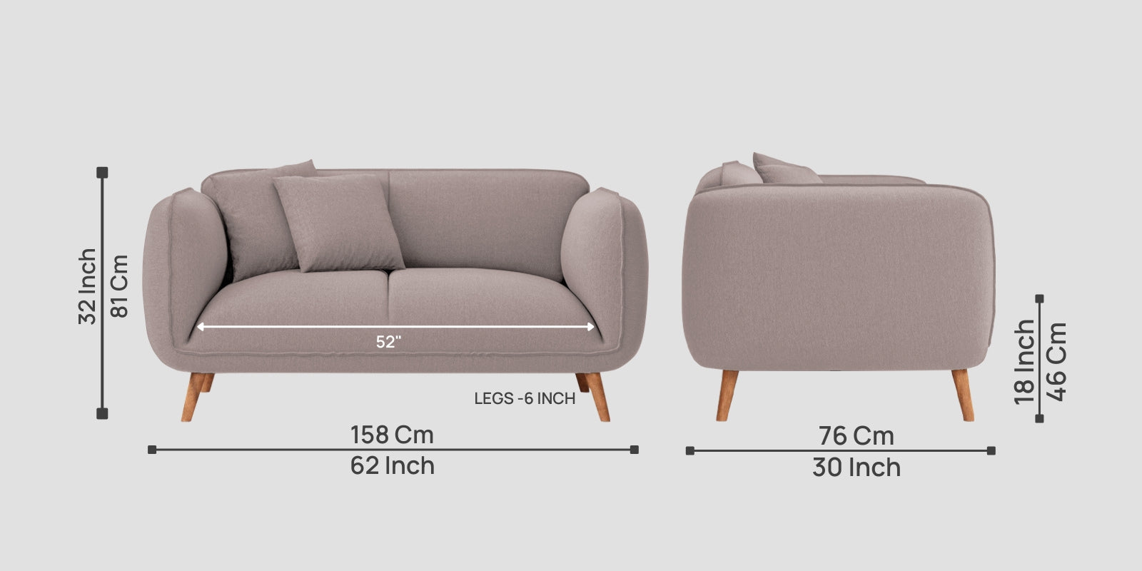 Zia Fabric 2 Seater Sofa In Almond Beige Colour