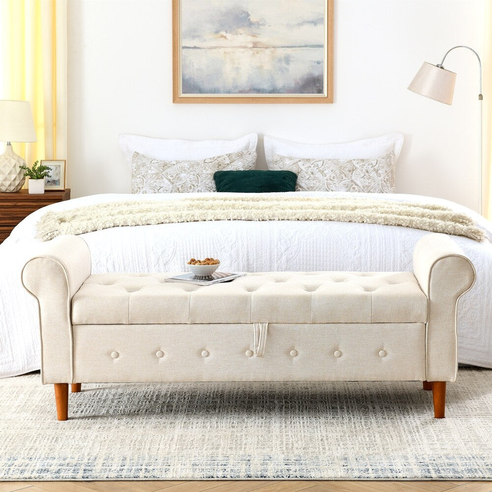 Dublin Fabric 3 Seater Recamier In Ivory Beige Colour With Storage - Febonic Living