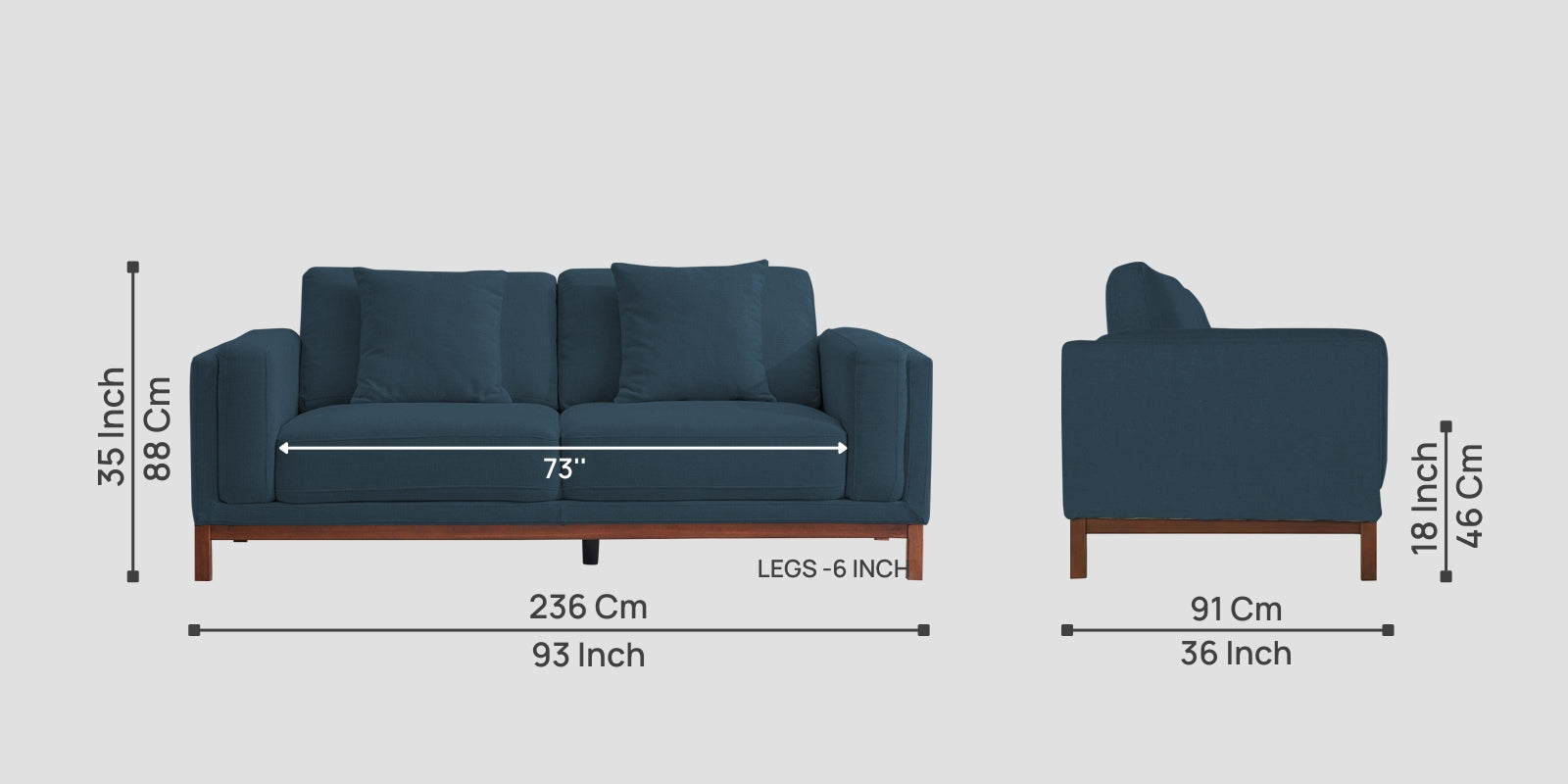 Borry Fabric 3 Seater Sofa in Cool Blue Colour - Febonic Living