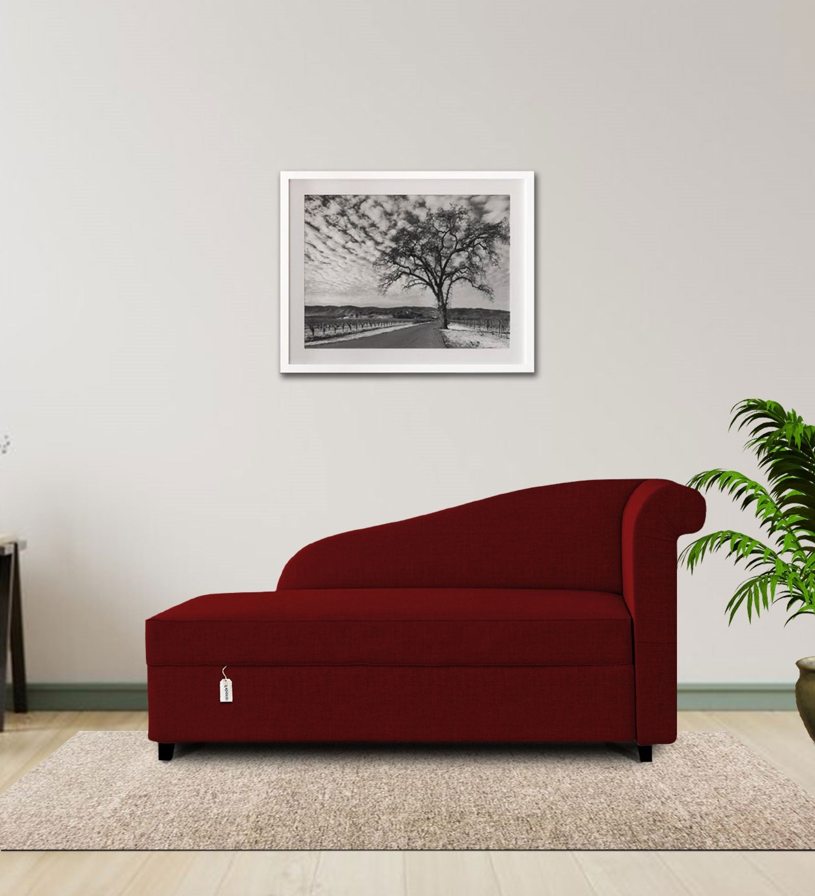 Toppy Fabric LHS Chaise Lounger In Blood Maroon Colour With Storage - Febonic Living