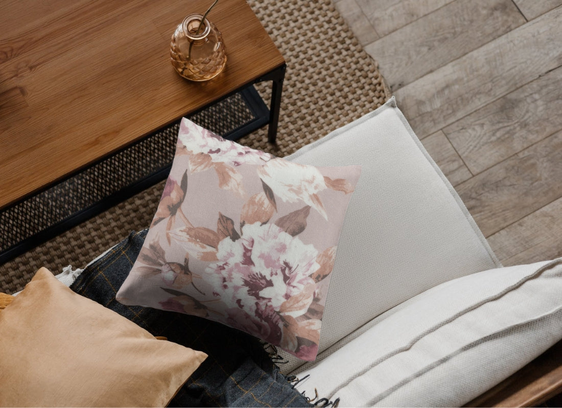 Velvet Digital Printed Fabric Floral Flower Beige 401 Code - Febonic Living