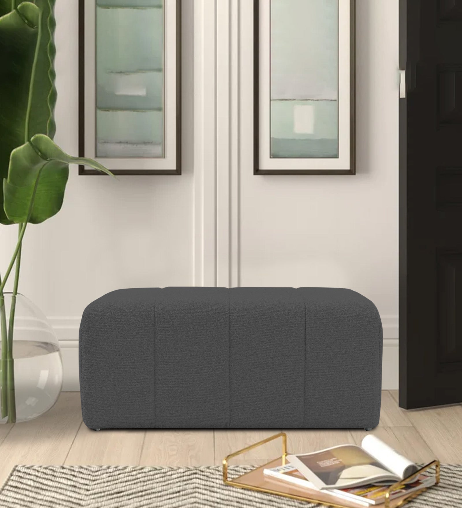 Lark Boucle Bench In Avio Grey Colour - Febonic Living