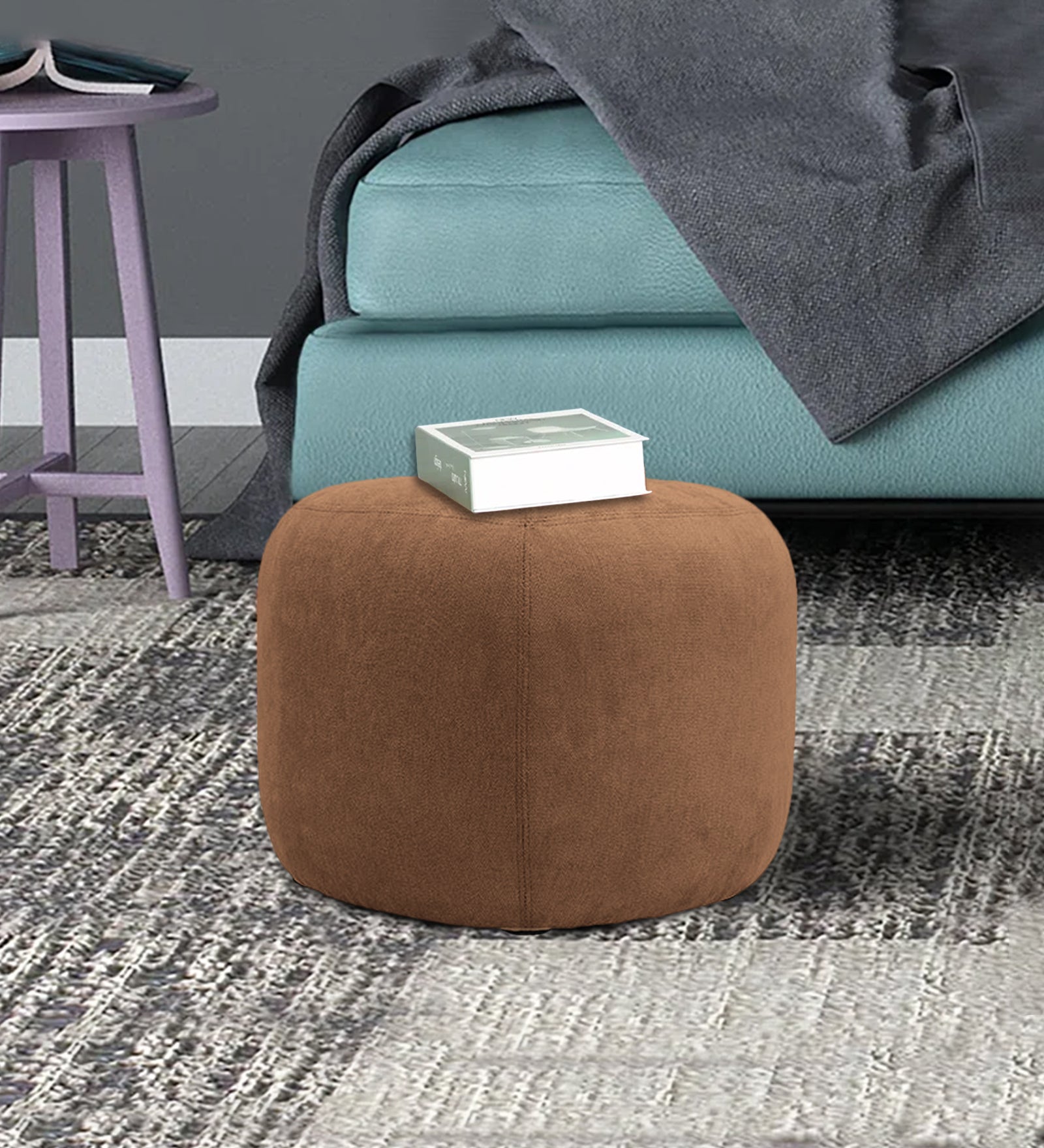 Keori Fabric Pouffe In Cookie Beige Colour - Febonic Living
