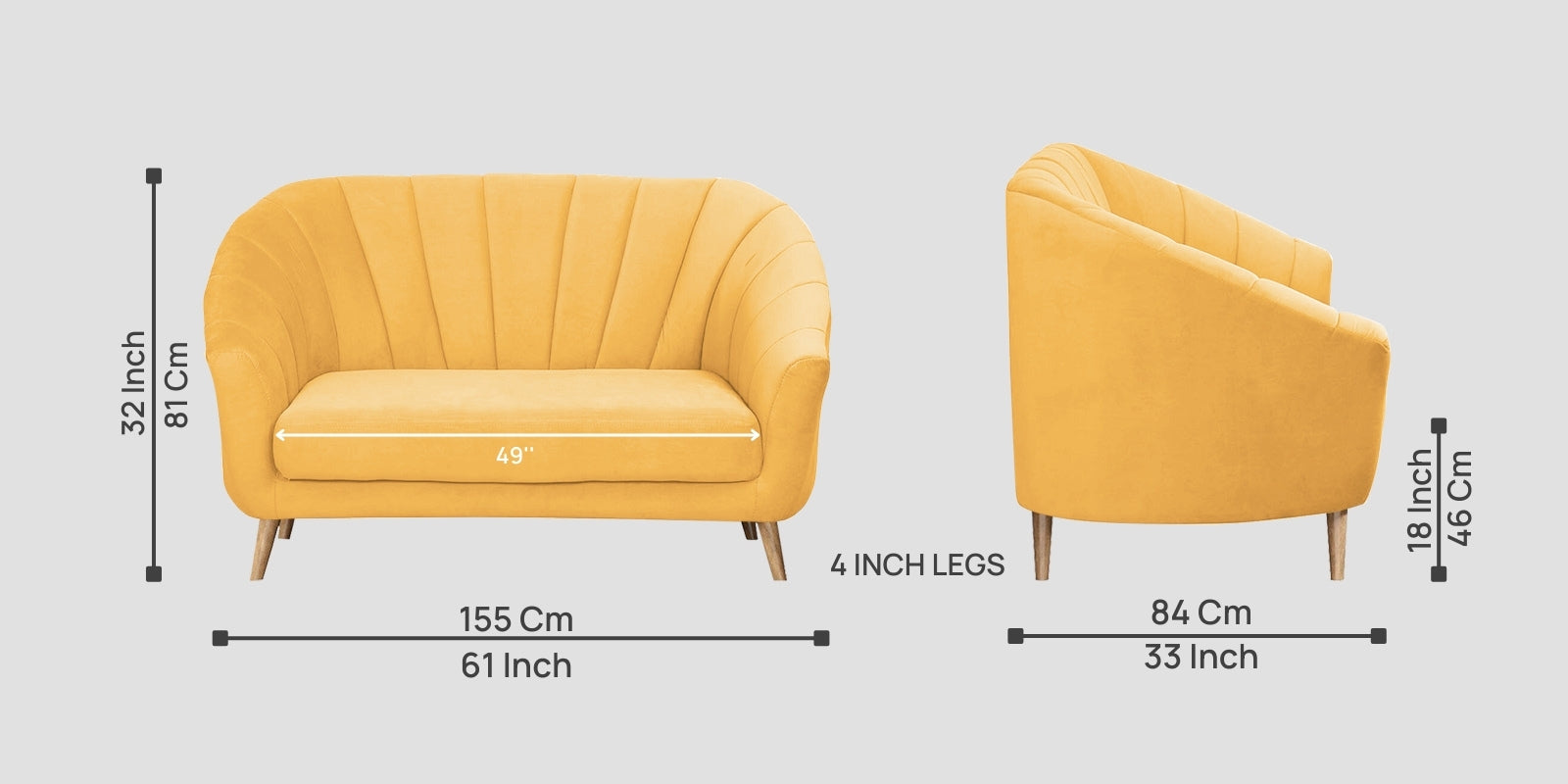 Kaylee Velvet 2 Seater Sofa In Turmeric yellow Colour - Febonic Living