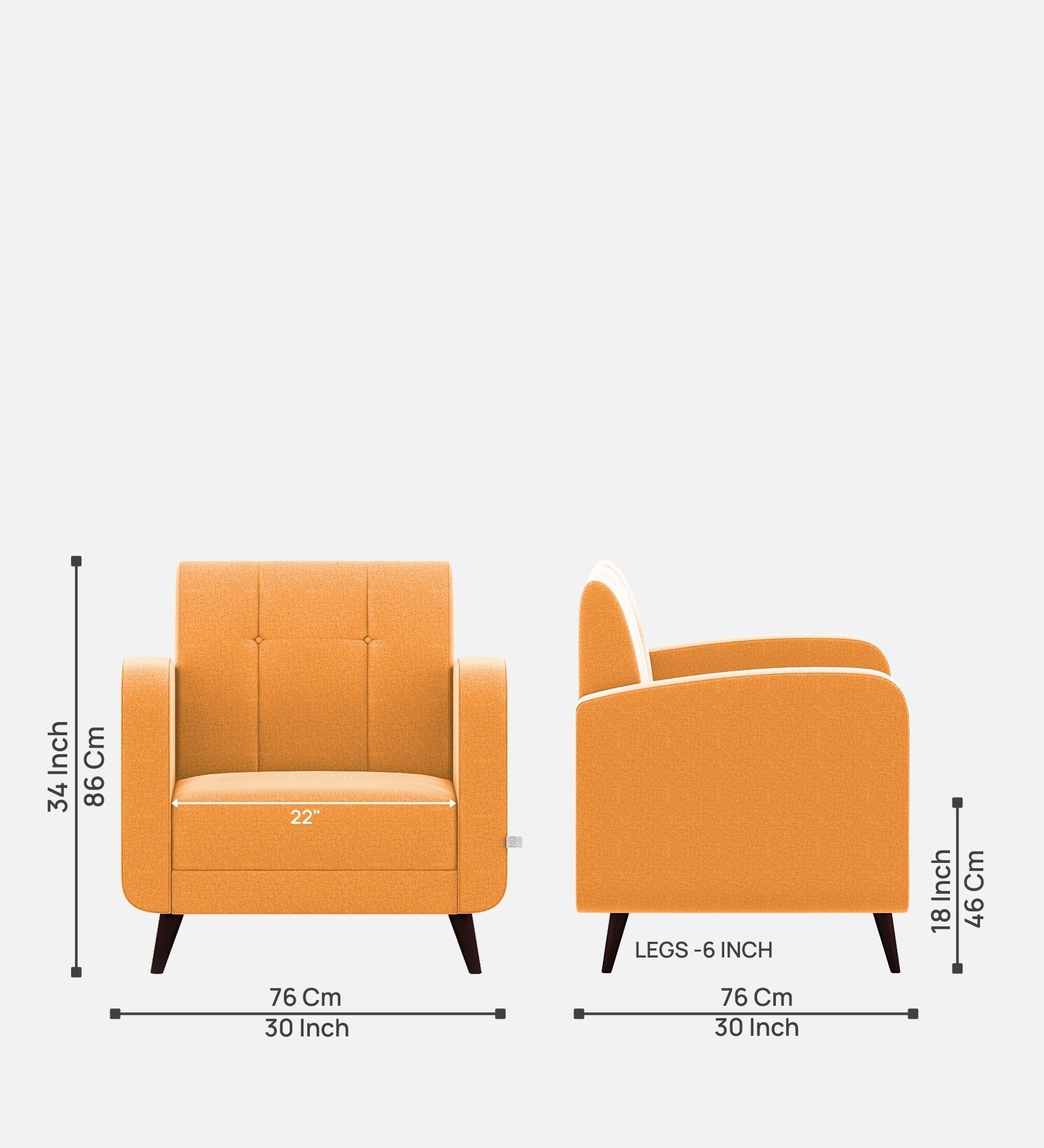 Wiki Velvet 1 Seater Sofa In Tangerine Orange Colour - Febonic Living