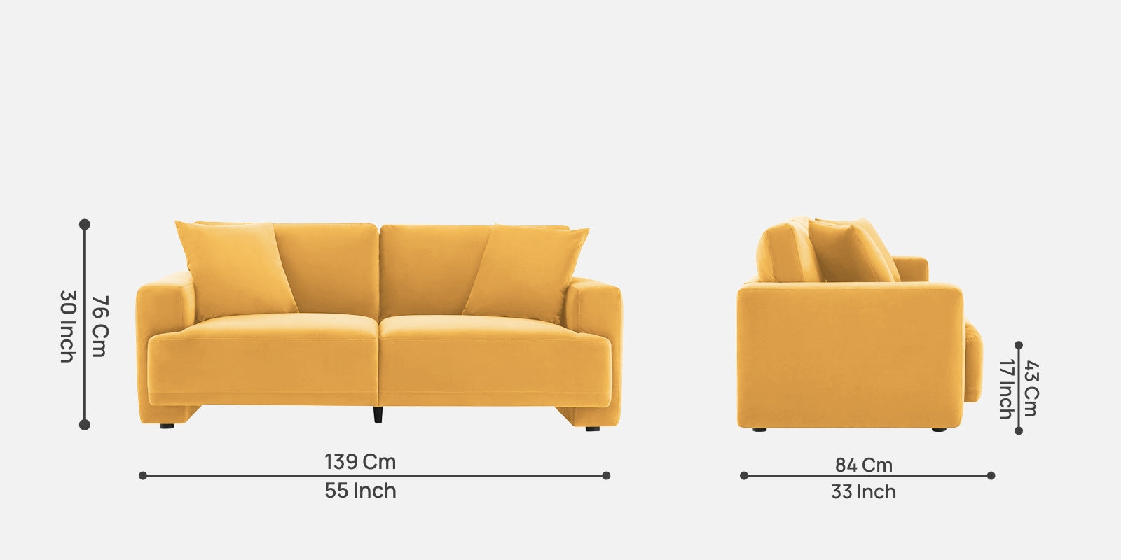 Kosta Velvet 2 Seater Sofa In Turmeric Yellow Colour - Febonic Living