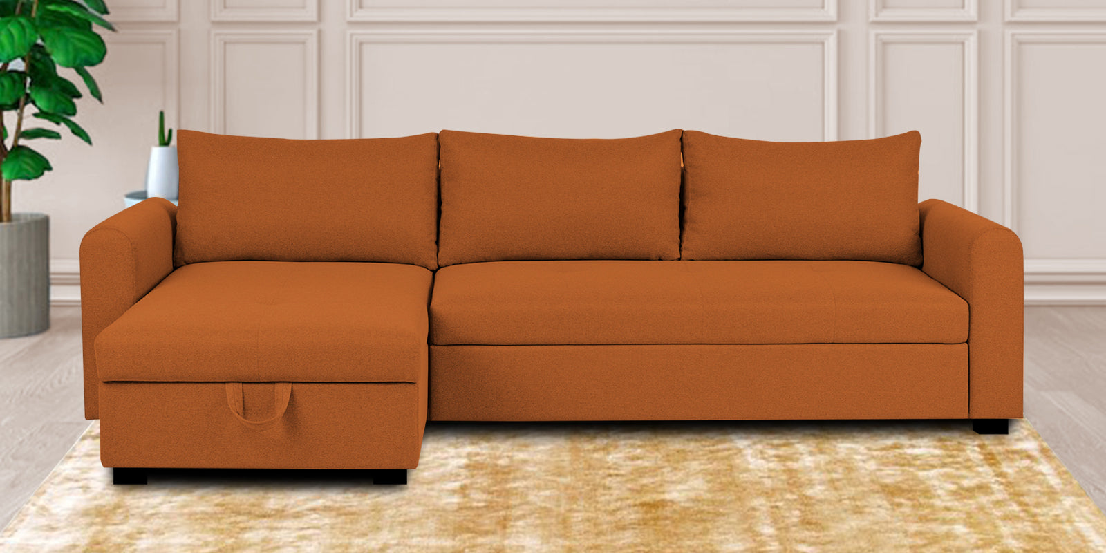 Sigma Fabric RHS Sectional Sofa (3+Lounger) In Vivid Orange Colour - Febonic Living