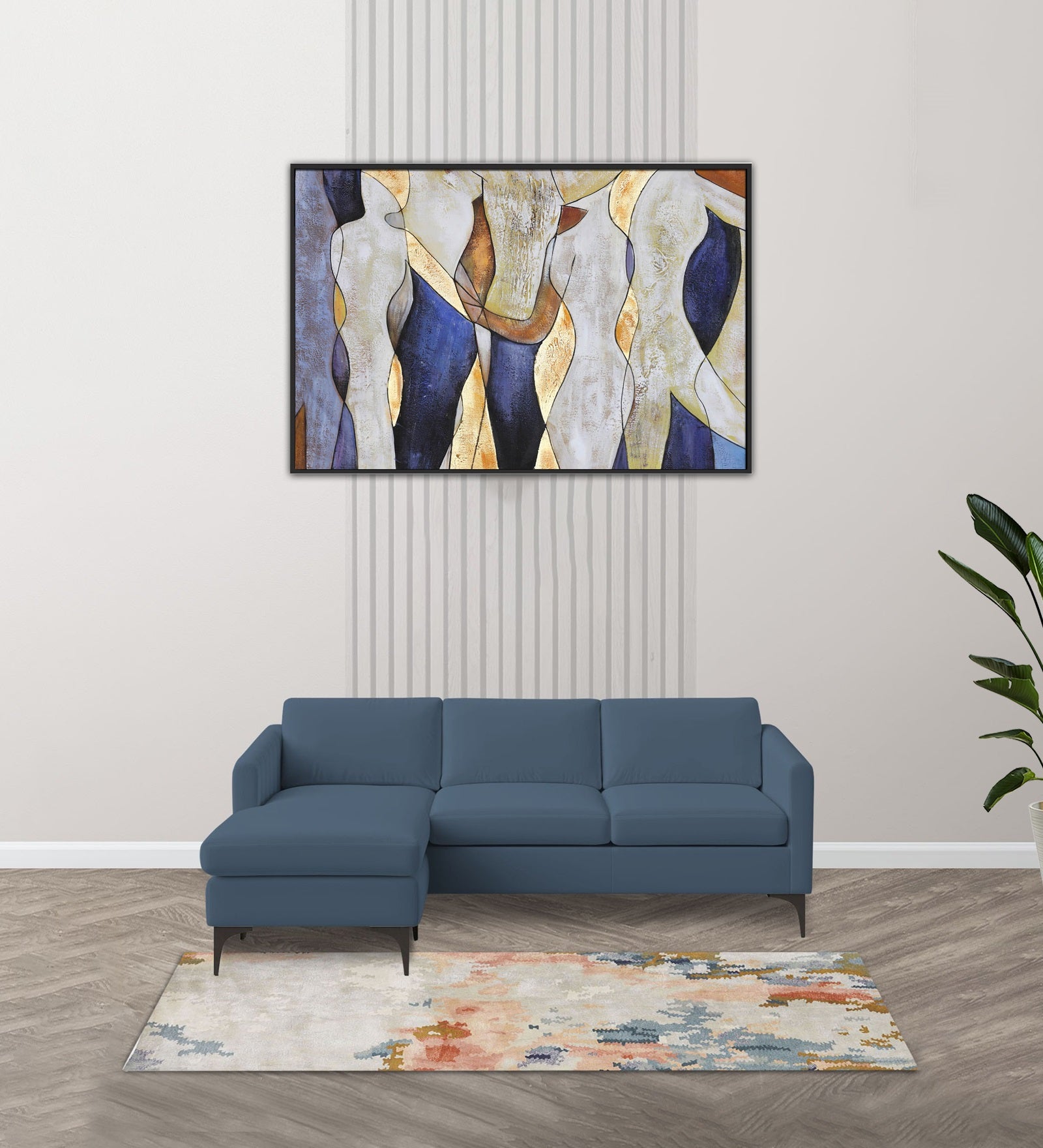 Haru Fabric RHS Sectional Sofa (2+Lounger) In Oxford Blue Colour - Febonic Living