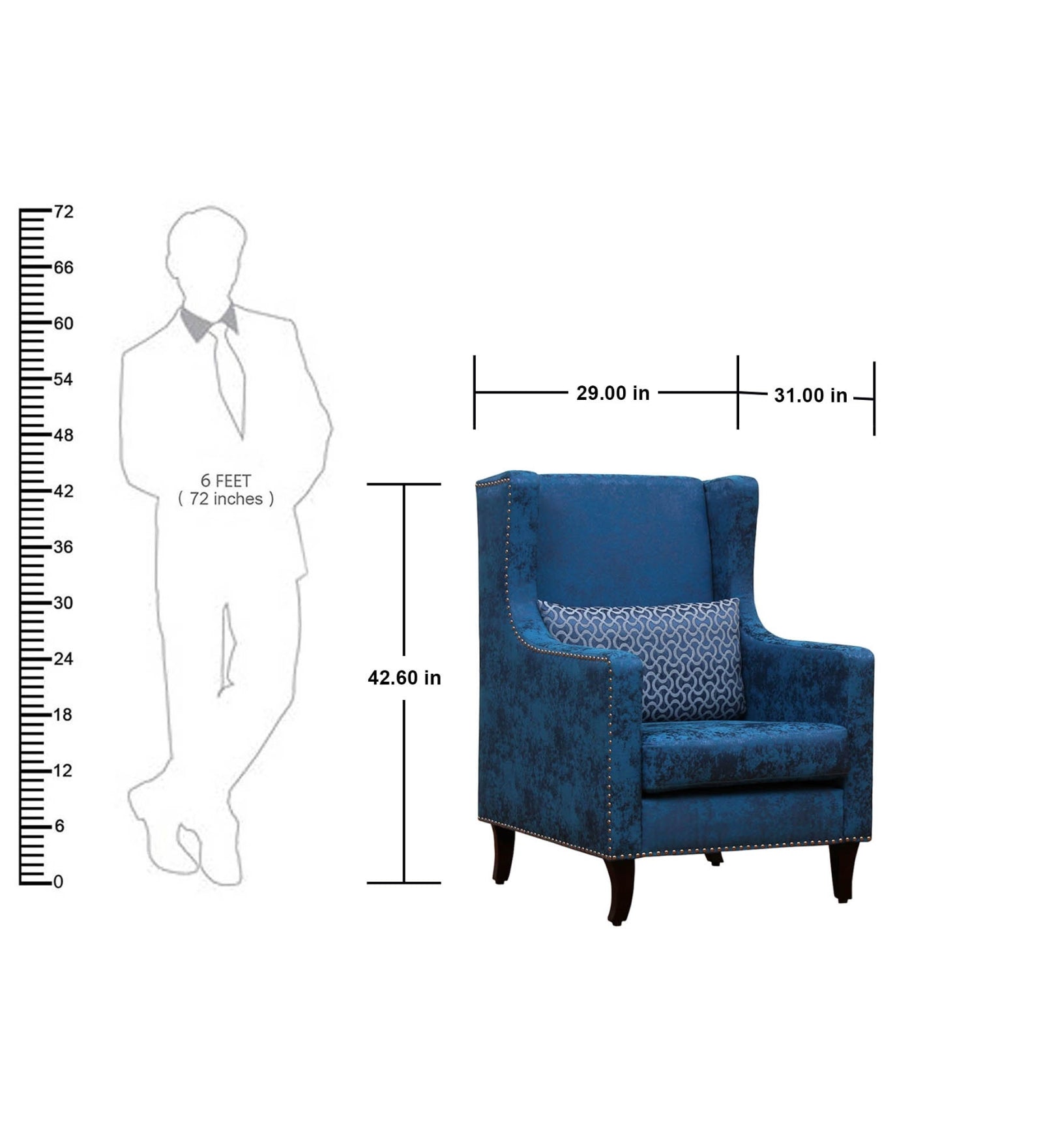 Jade Printed Fabric Wing Chair in Blue Colour - Febonic Living