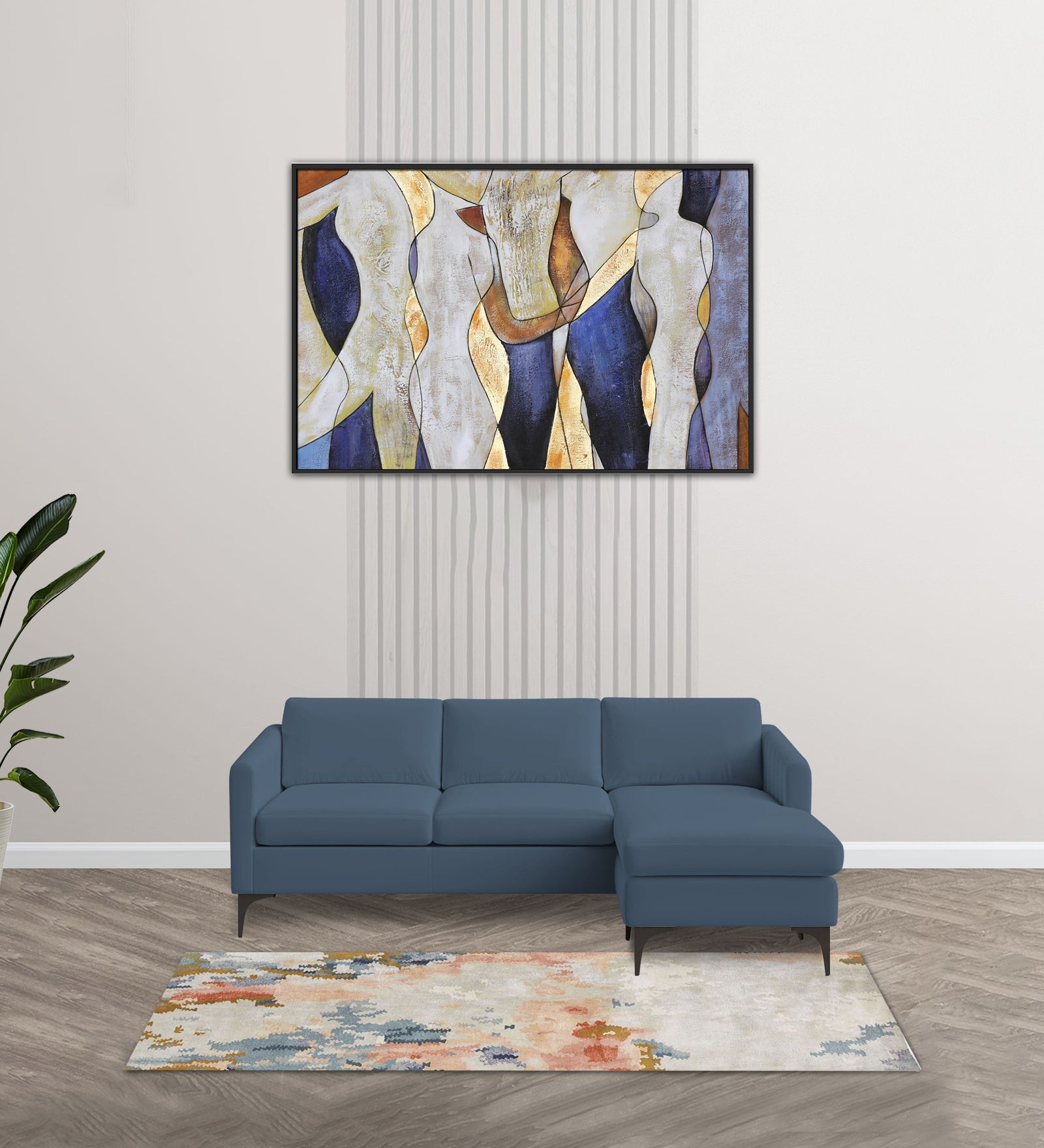 Haru Fabric LHS Sectional Sofa (2+Lounger) In Oxford Blue Colour - Febonic Living