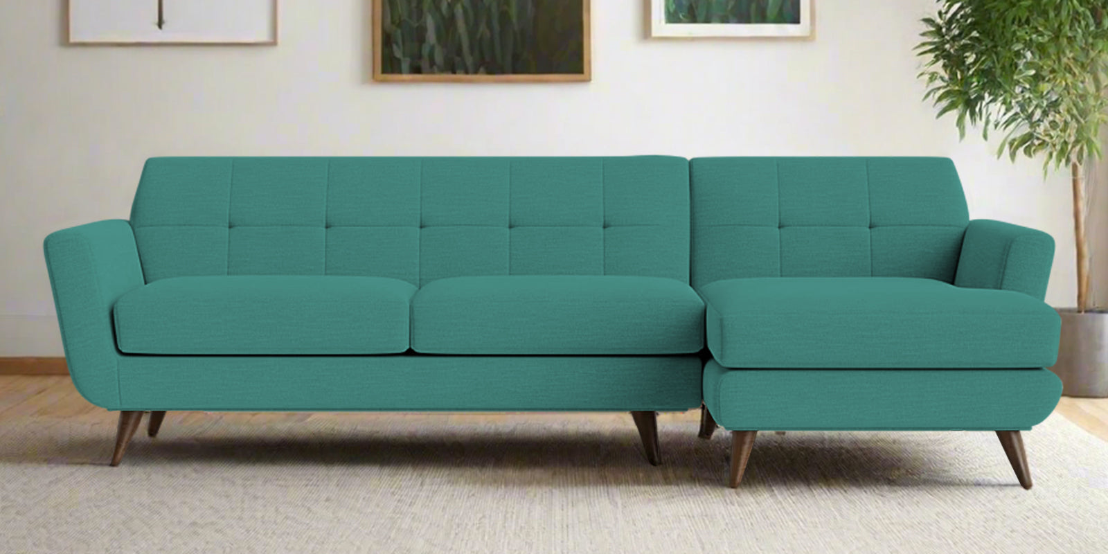 Jasmin Fabric LHS Sectional Sofa (3+ Lounger) In Sea Green Colour - Febonic Living