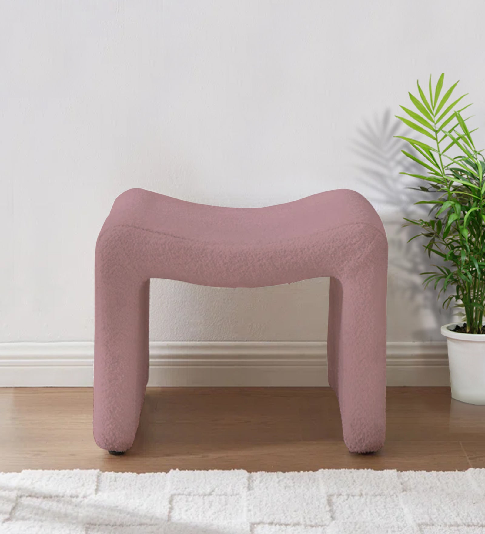 Olive Boucle Foot Stool In Basi Pinc Colour - Febonic Living