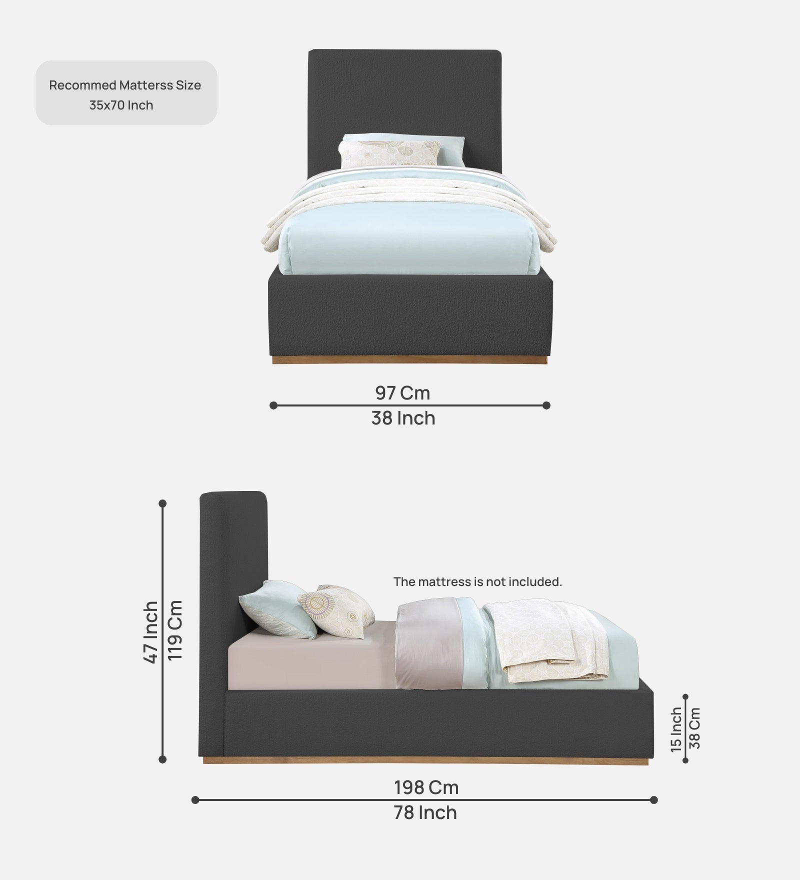 Eddy Boucle Fabric Single Bed in Lava Grey - Febonic Living