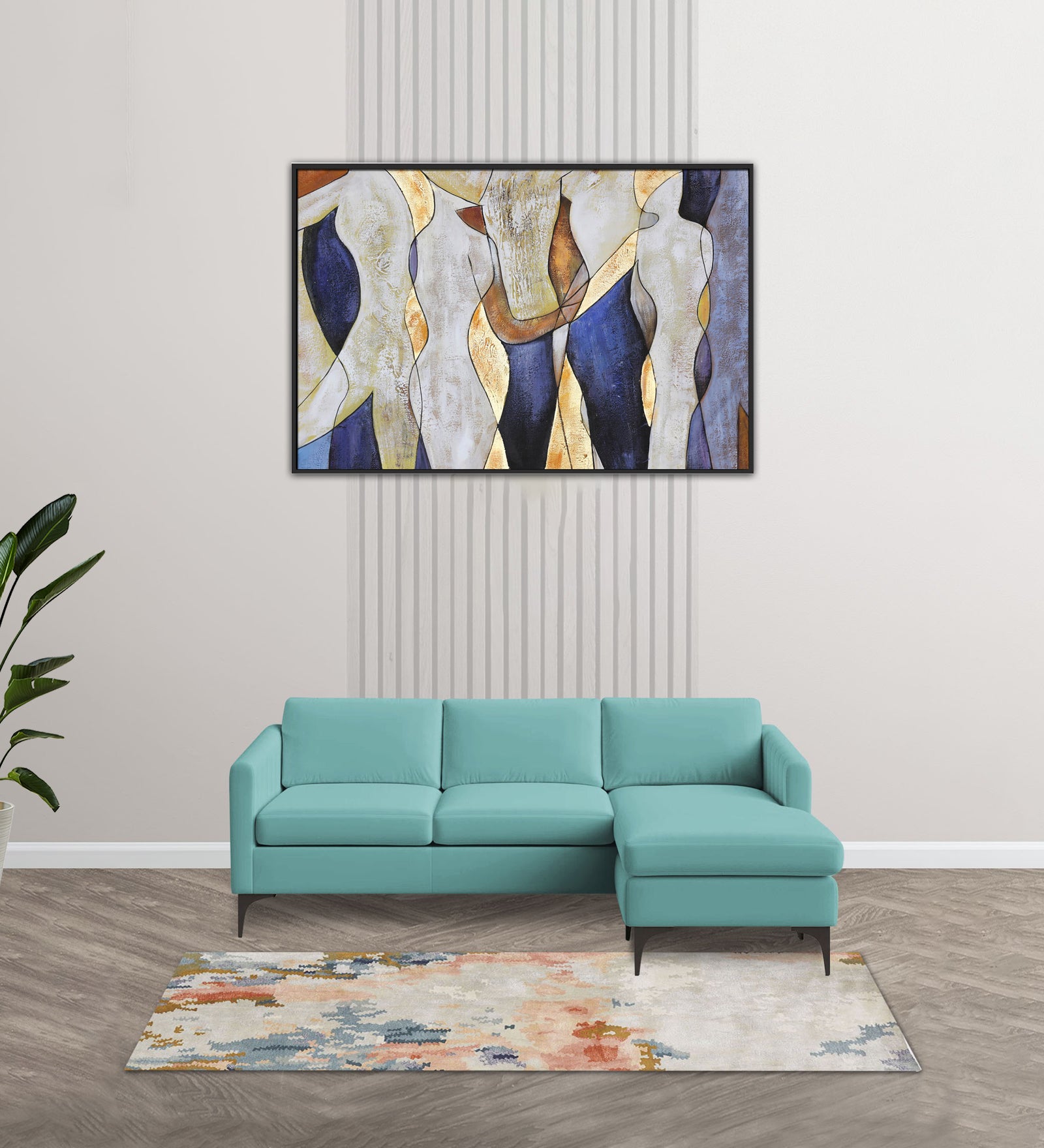 Haru Fabric LHS Sectional Sofa (2+Lounger) In Barmunda Aqua Colour - Febonic Living