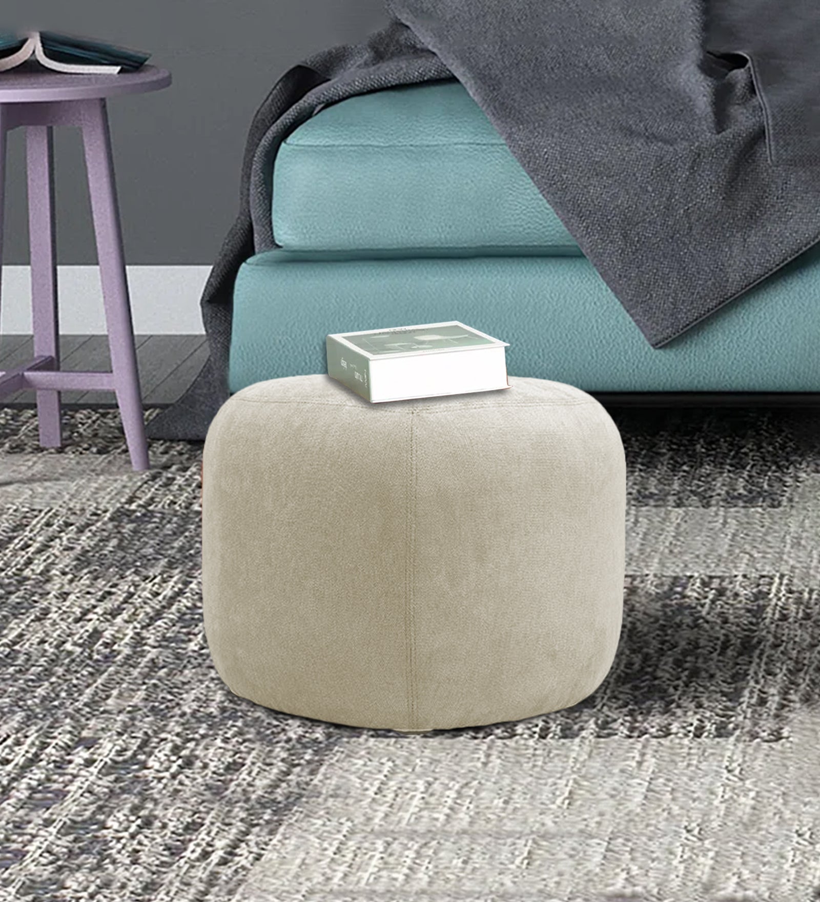 Keori Fabric Pouffe In Ivory Cream Colour - Febonic Living