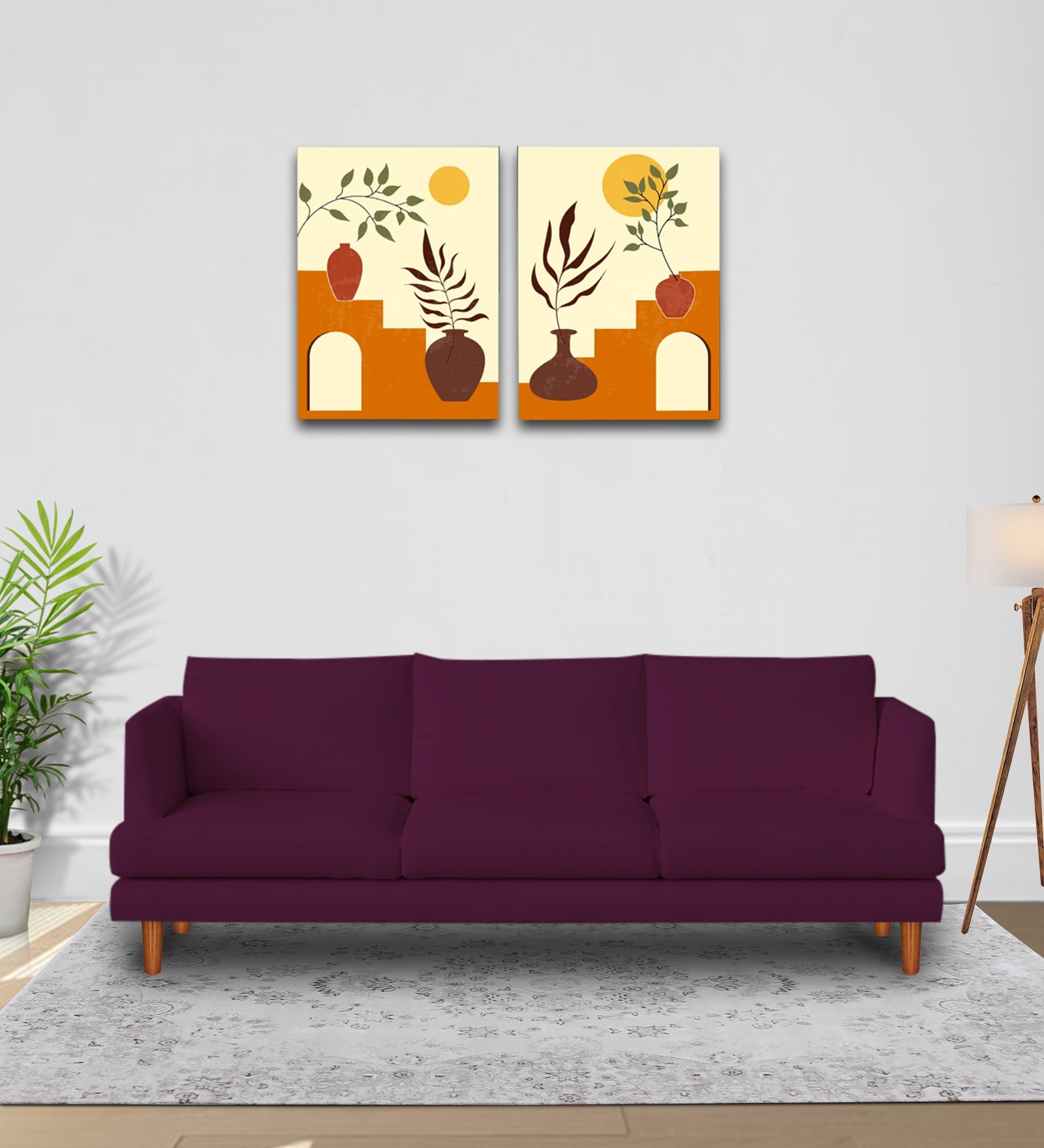 Sokun Fabric 3 Seater Sofa in Greek Purple Colour