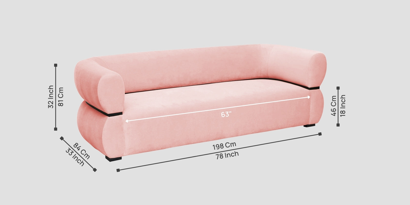 Kula Velvet 3 Seater Sofa In Millennial Pink Colour - Febonic Living
