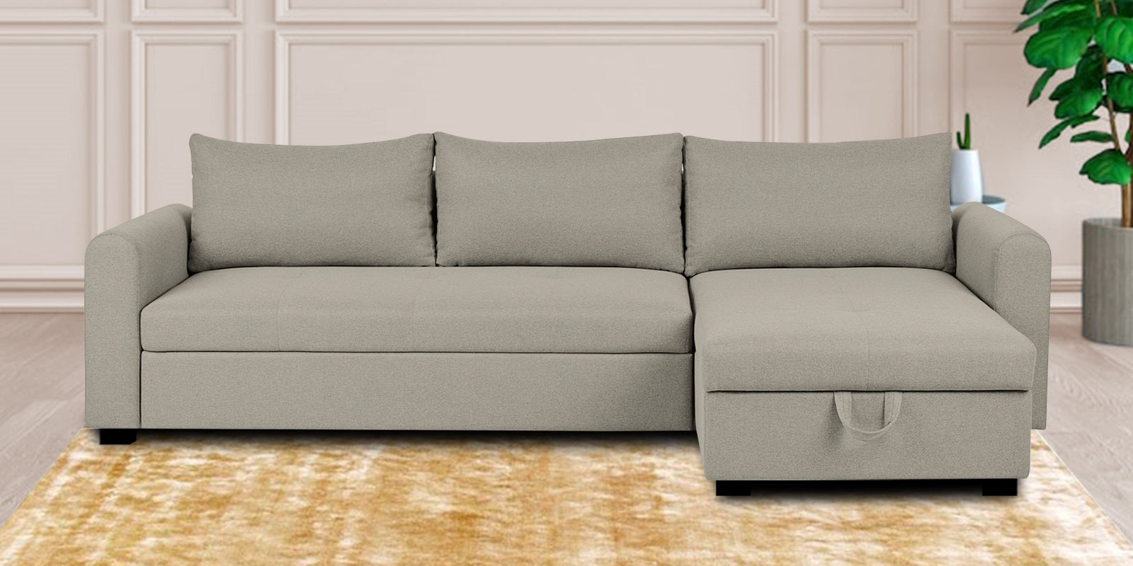Sigma Fabric LHS Sectional Sofa (3+Lounger) In Ash Grey Colour - Febonic Living