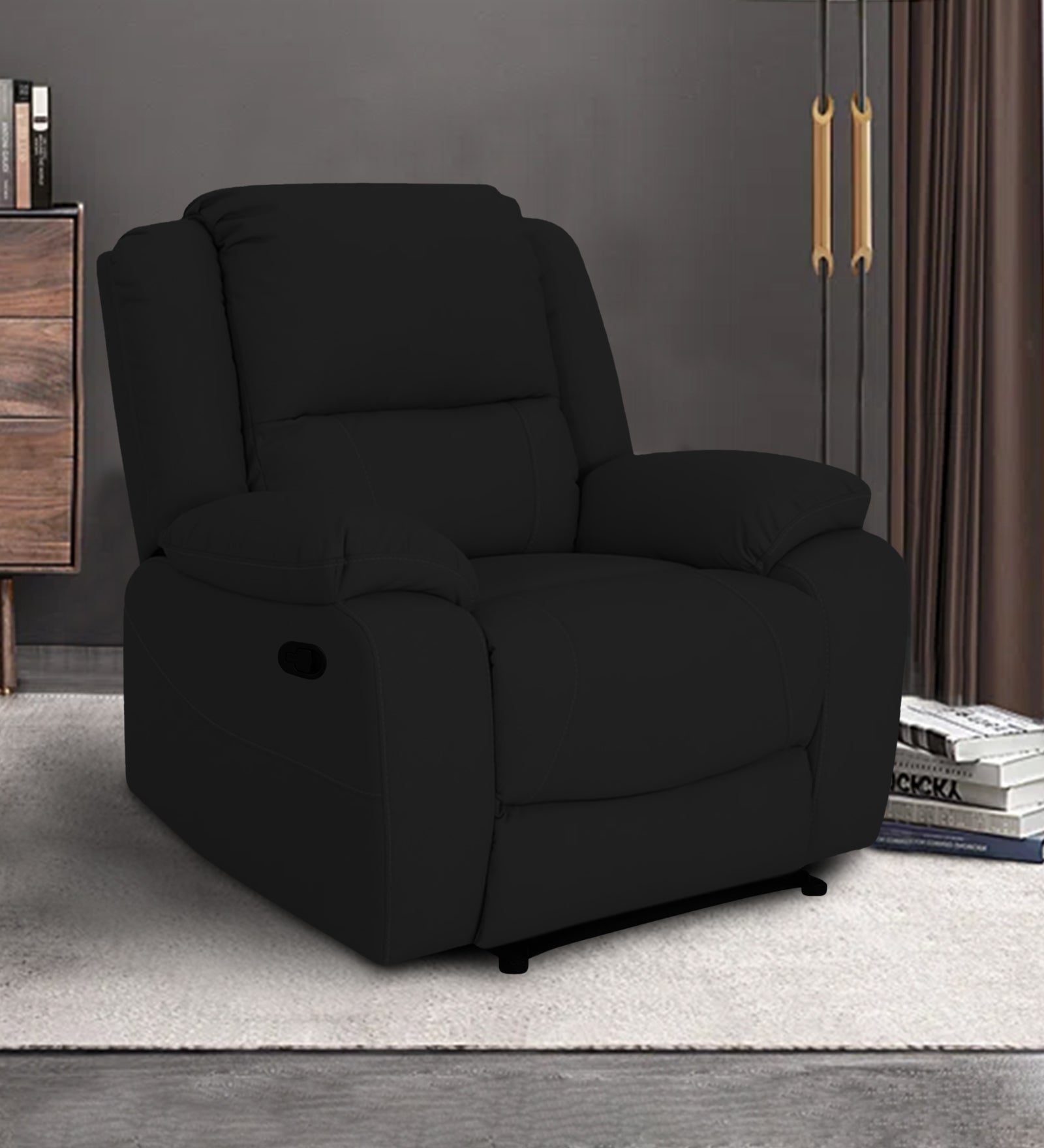 Adley Fabric 1 Seater Manual Recliner In Heather Black Colour - Febonic Living