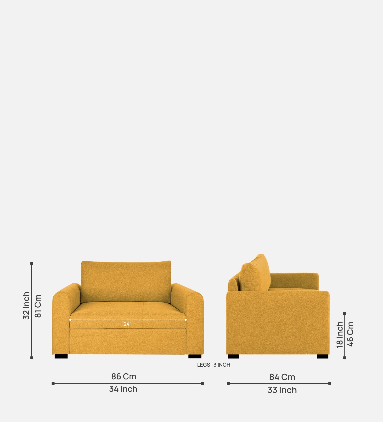 Sigma Fabric 1 Seater Sofa In Bold Yellow Colour - Febonic Living