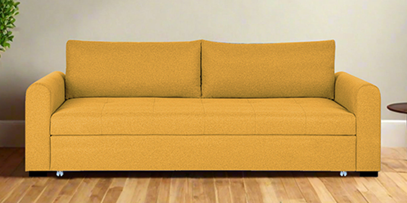 Sigma Fabric 3 Seater Pull Out Sofa Cum Bed In Bold Yellow Colour - Febonic Living