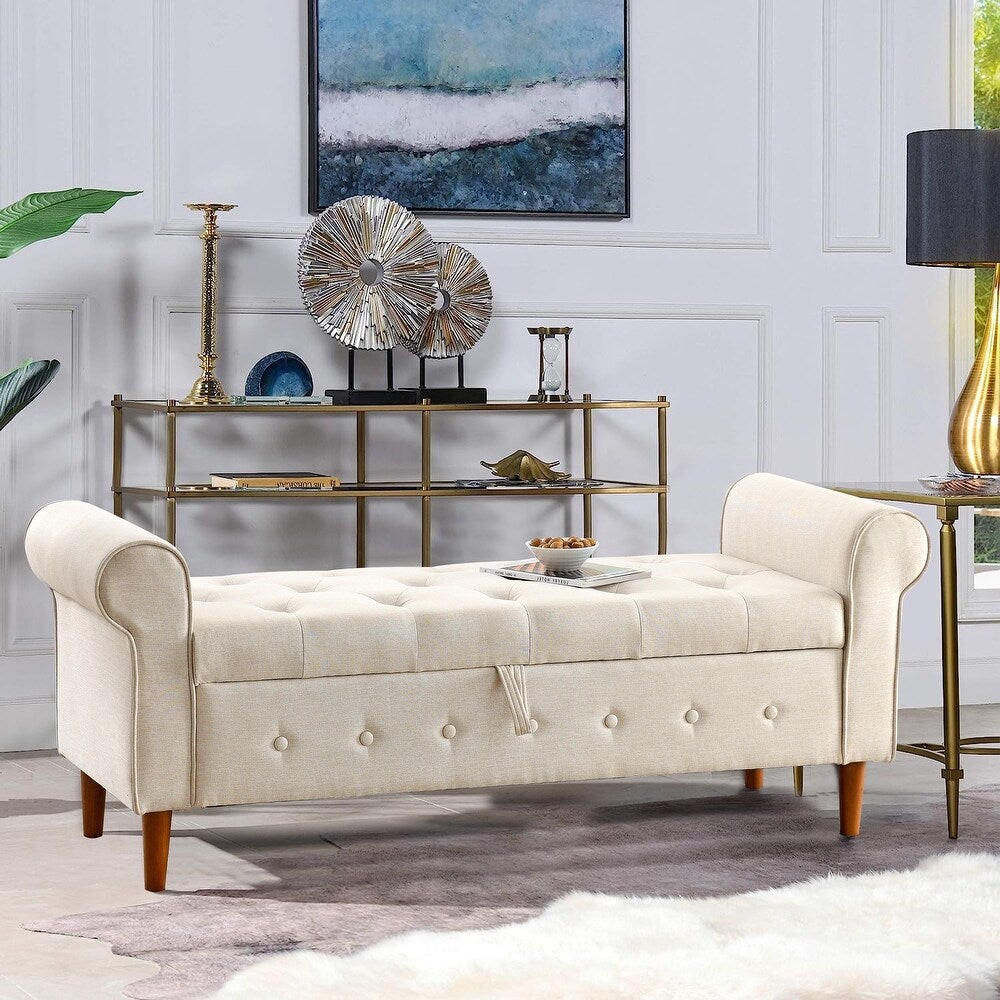 Dublin Fabric 3 Seater Recamier In Ivory Beige Colour With Storage - Febonic Living