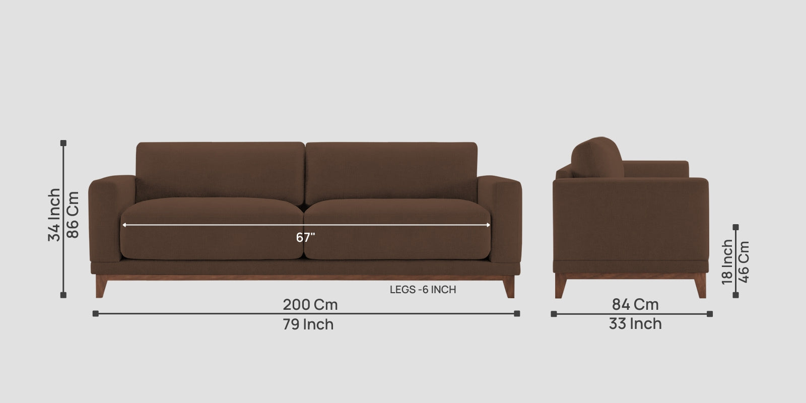 Esha Fabric 3 Seater Sofa In Ash Brown Colour - Febonic Living