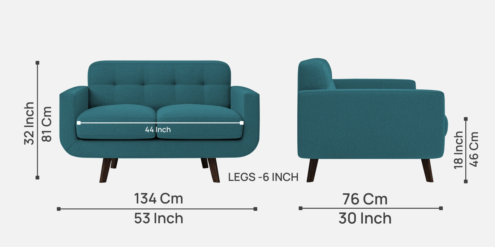Marsela Fabric 2 Seater Sofa In Water Blue Colour - Febonic Living