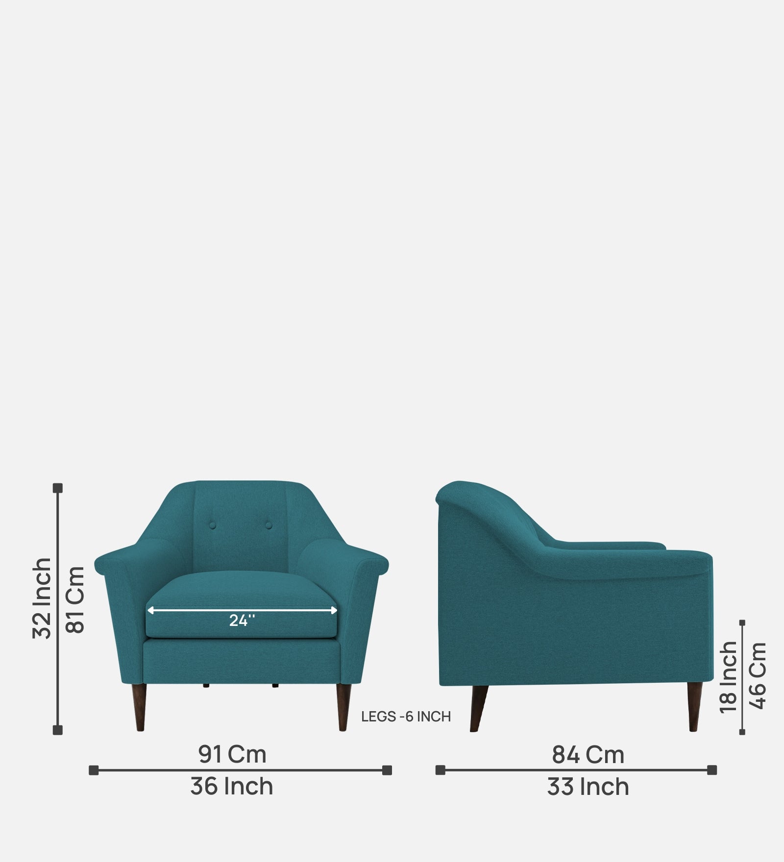 Homer Fabric 1 Seater Sofa In Water Blue Colour - Febonic Living