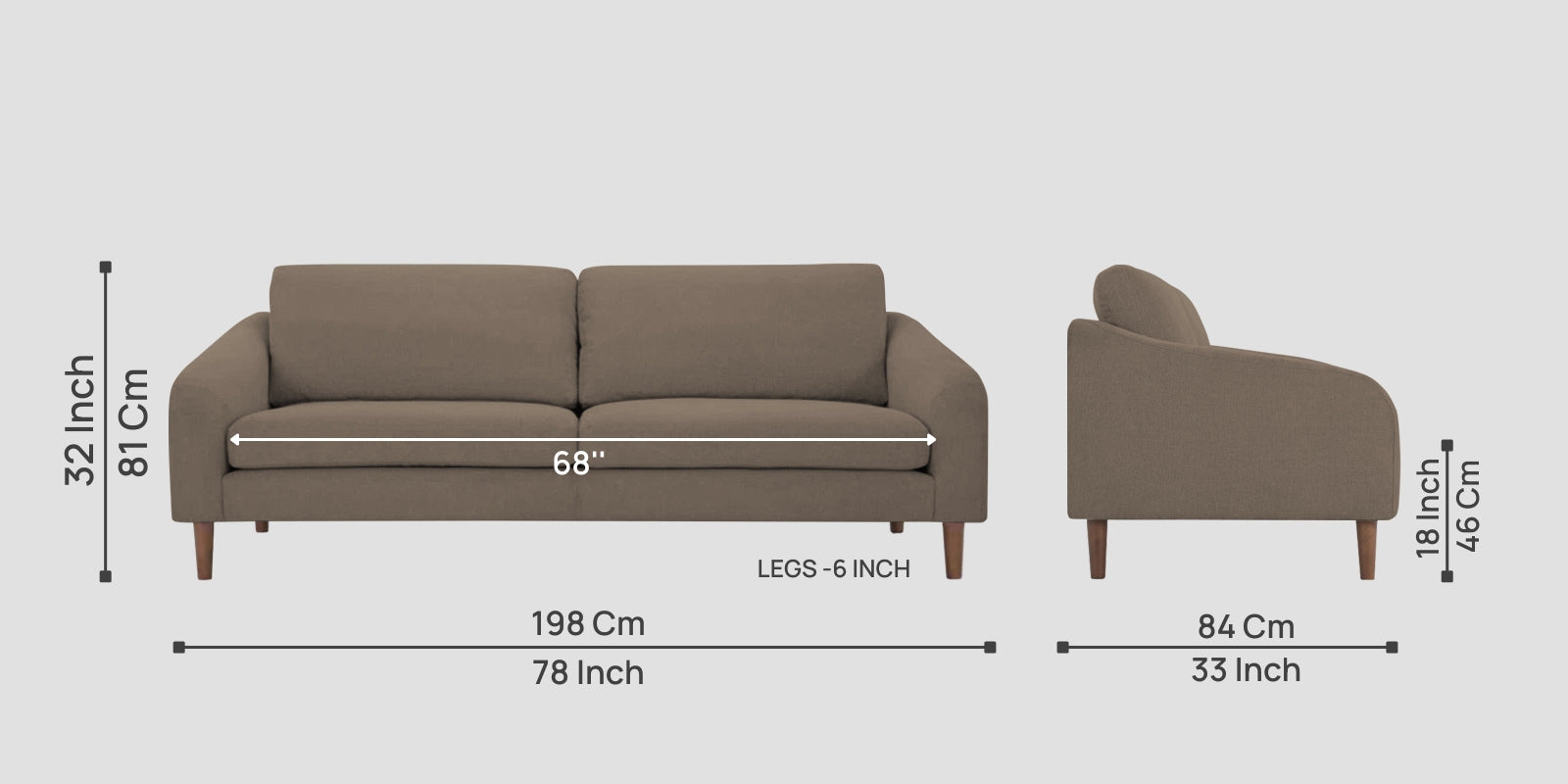 Elara Fabric 3 Seater Sofa in Hazel Beige Colour - Febonic Living