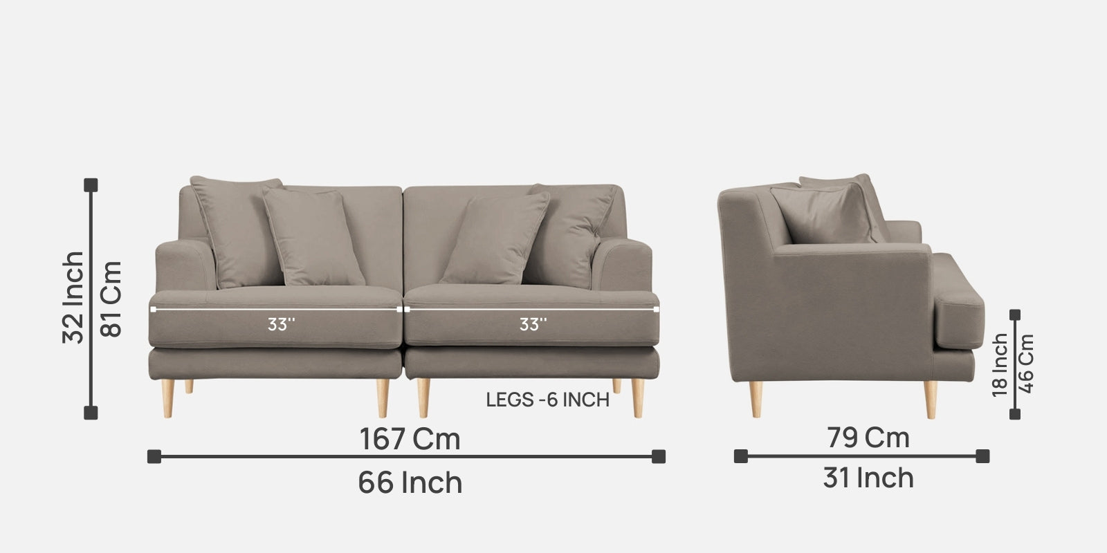 Woody Fabric 2 Seater Sofa In Oat Beige Colour - Febonic Living
