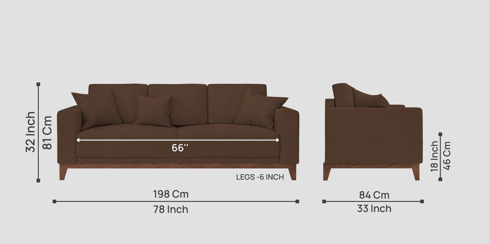 Luca Fabric 3 Seater Sofa In Ash Brown Colour - Febonic Living