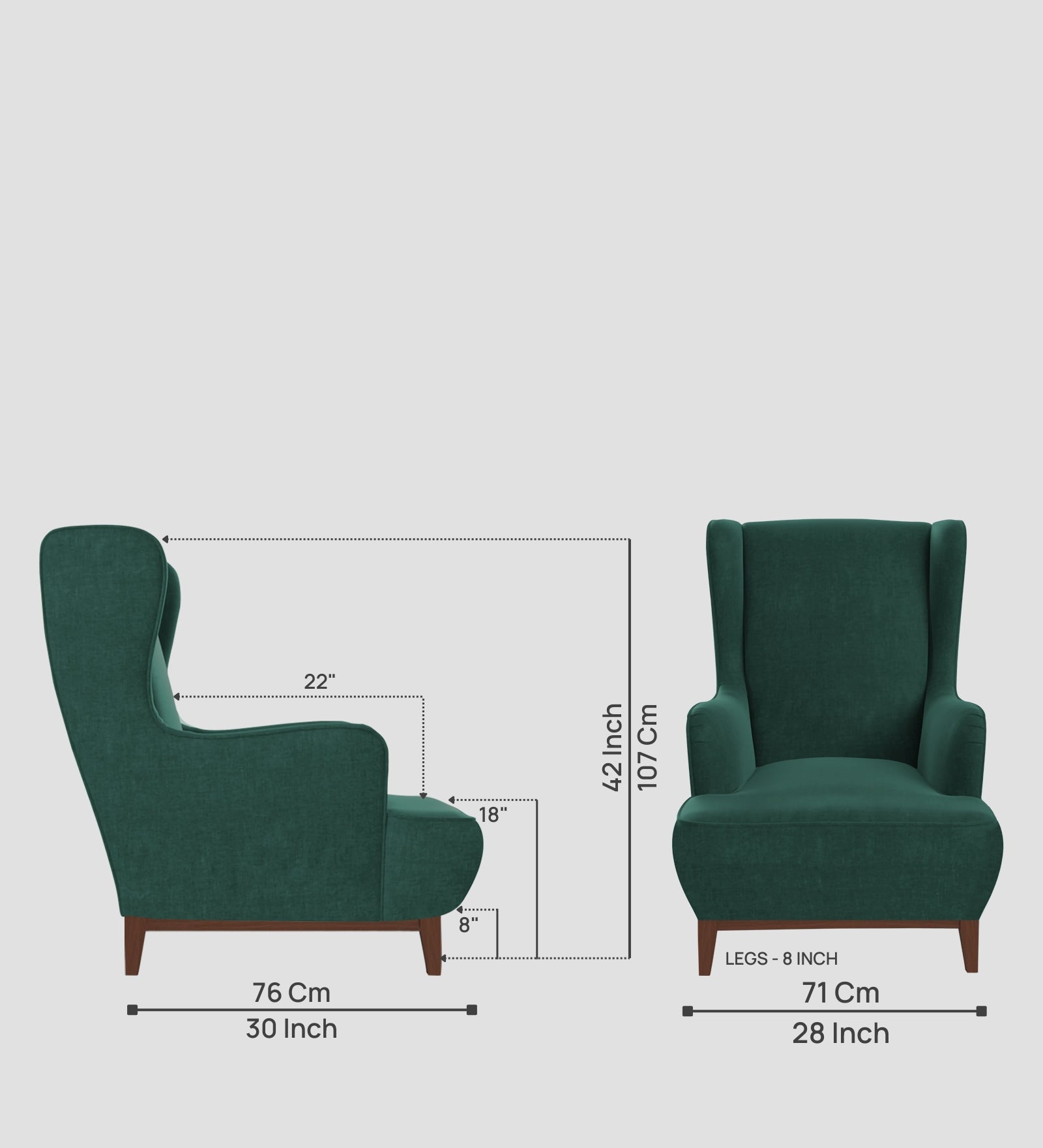 Suri Velvet Wing Chair In Amazon Green Colour - Febonic Living