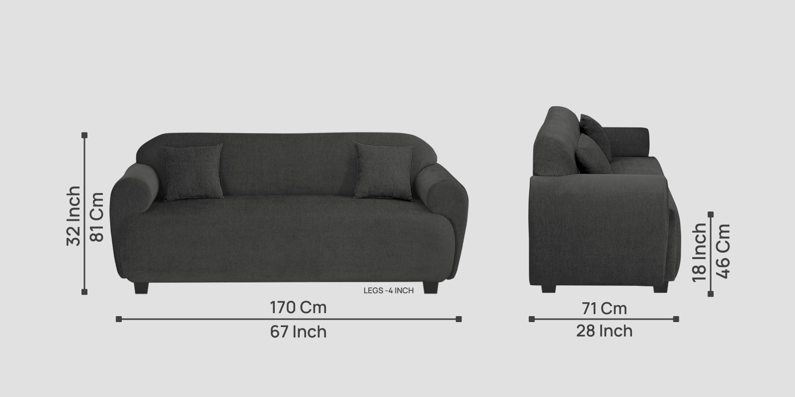 Apollo Fabric 3 Seater Sofa In Charcoal Grey Colour - Febonic Living