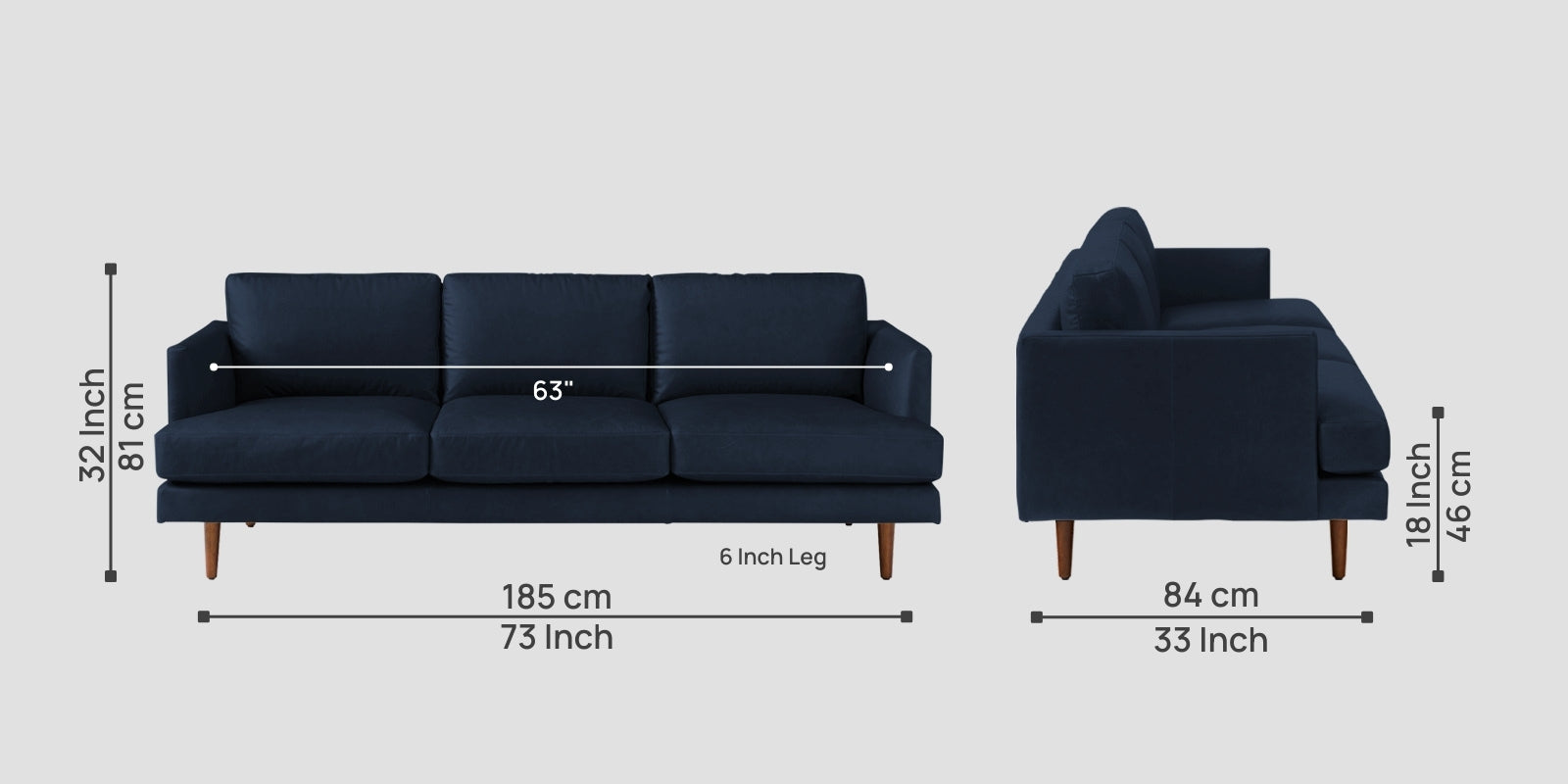 Sterio Leatherette 3 Seater Sofa In Berry Blue Colour - Febonic Living