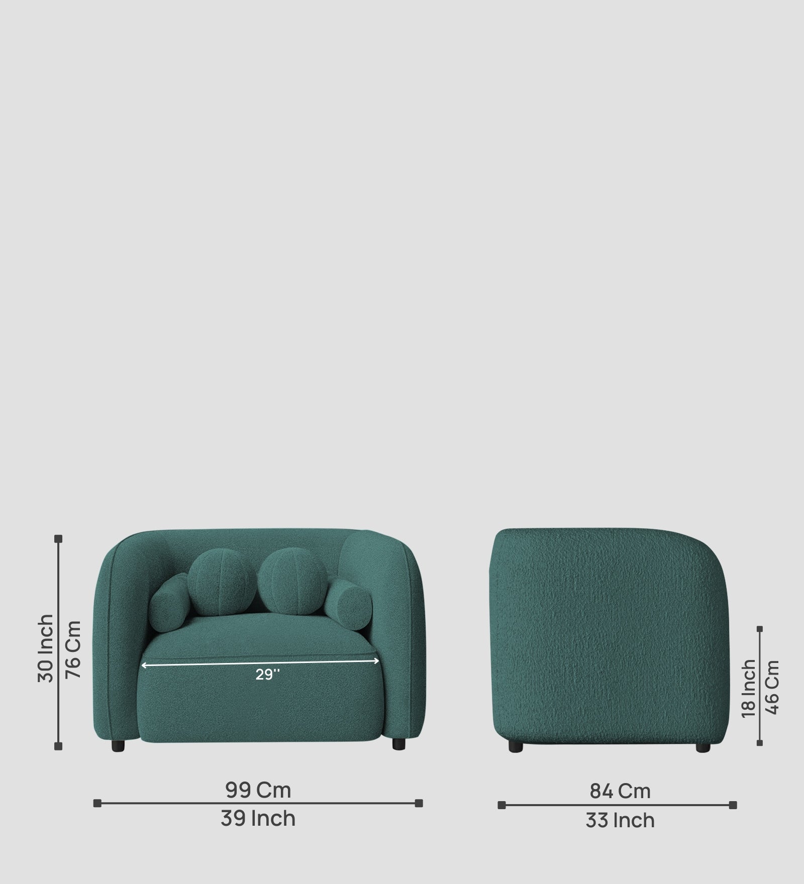 Corny Boucle Fabric 1 Seater Sofa In Bark Green Colour - Febonic Living