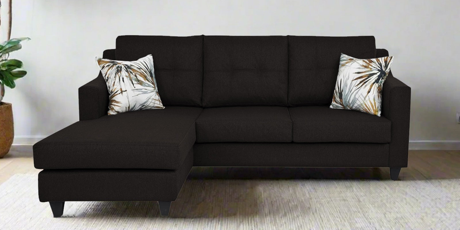 Welly Fabric RHS Sectional Sofa (2+Lounger) In Cara Brown Colour - Febonic Living