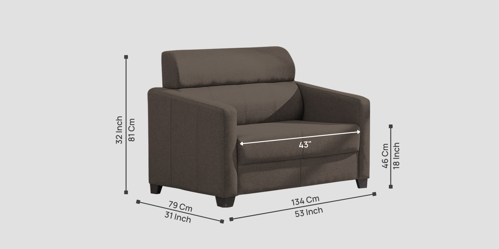 Devo Fabric 2 Seater Sofa In Caspa Brown Colour - Febonic Living