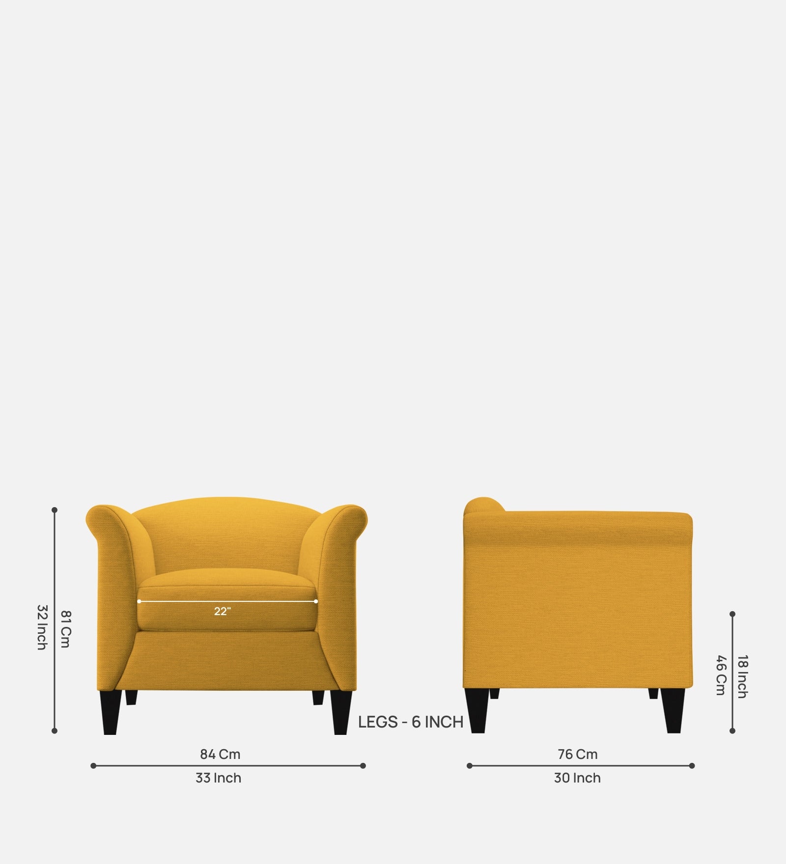 Kimber Fabric 1 Seater Sofa in Bold Yellow Colour