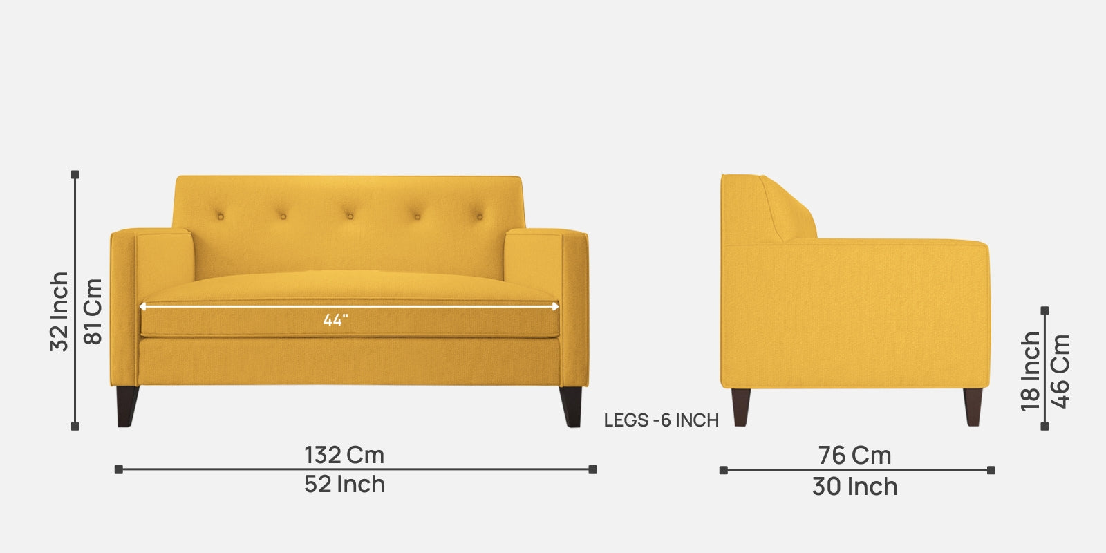 Miller Fabric 2 Seater Sofa In Bold Yellow Colour - Febonic Living