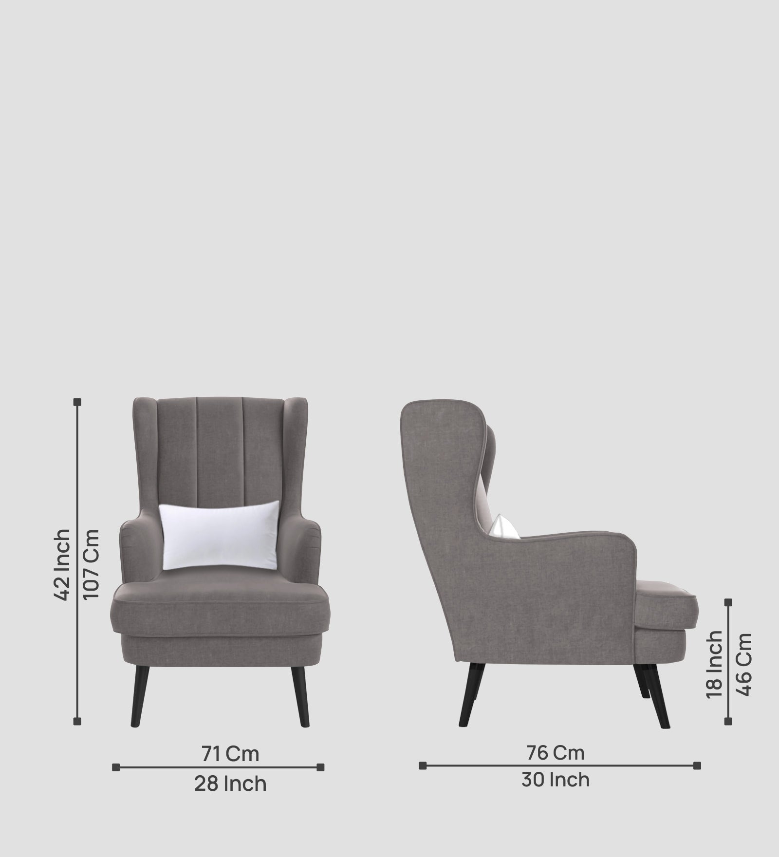 Niya Velvet Wing Chair In Pearl Grey Colour - Febonic Living