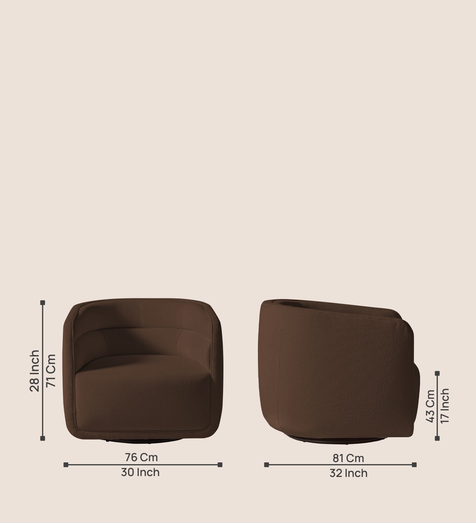 Ria Fabric Swivel Chair in Ash Brown Colour