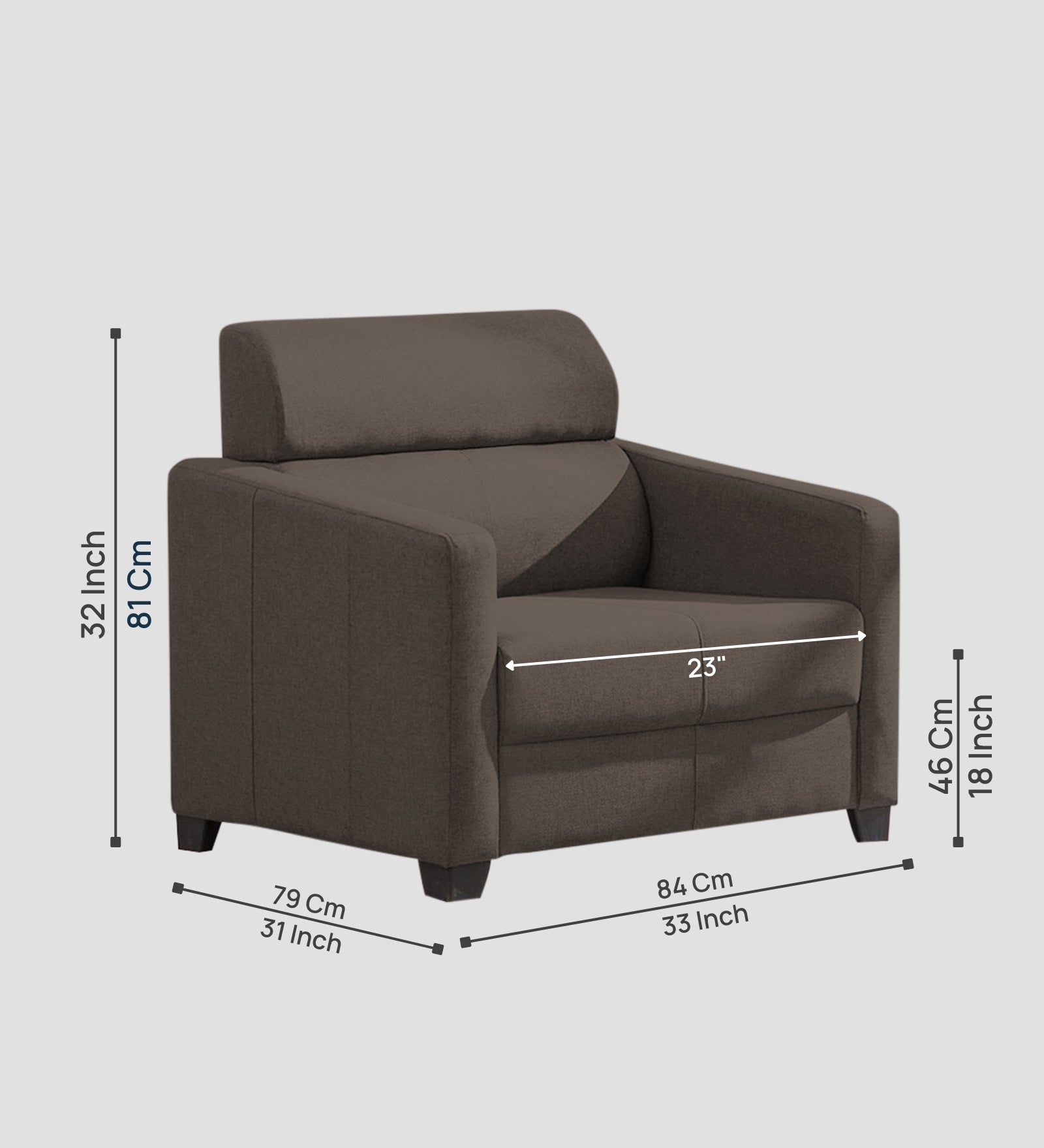 Devo Fabric 1 Seater Sofa In Caspa Brown Colour - Febonic Living