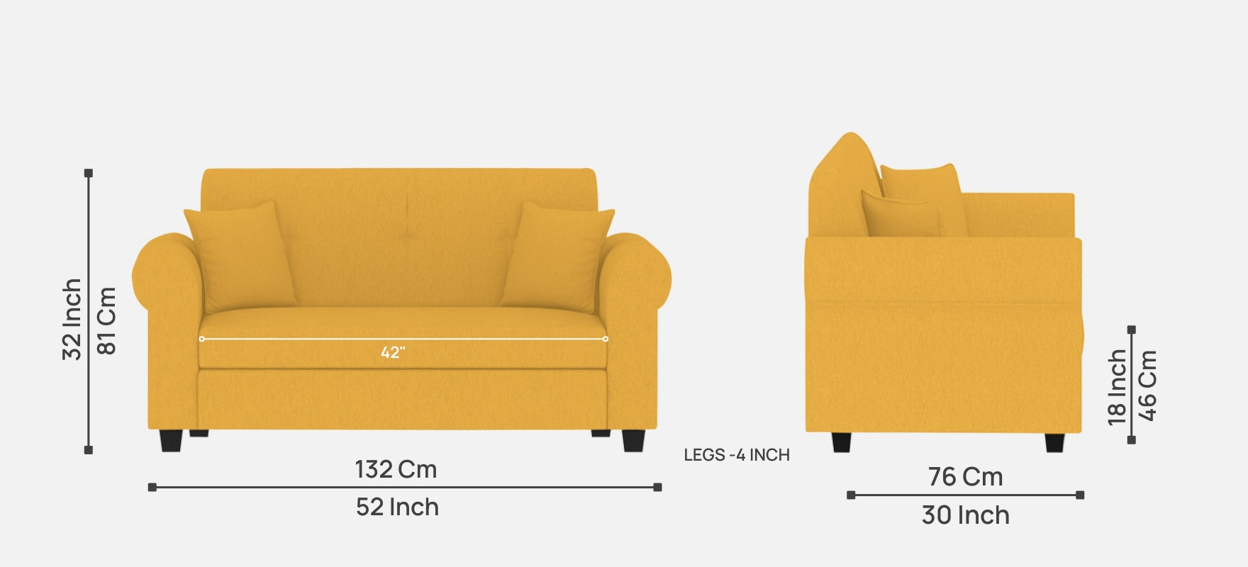 Derado Fabric 2 Seater Sofa In Bold Yellow Colour - Febonic Living