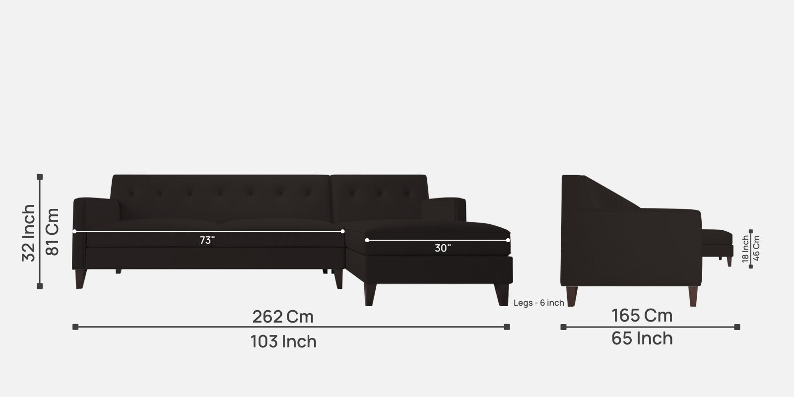 Miller Fabric LHS Sectional Sofa (3+Lounger) In Cara Brown Colour - Febonic Living